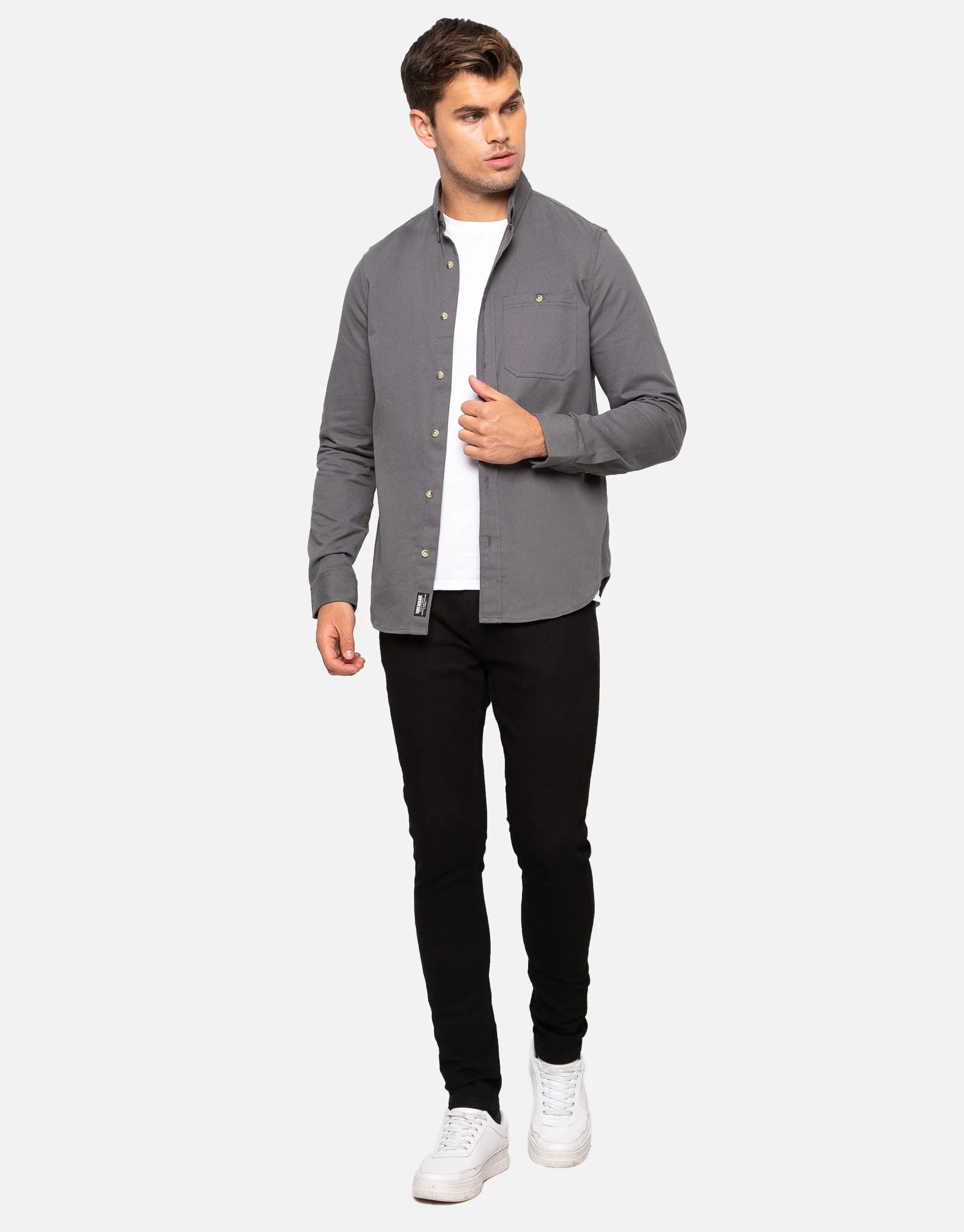 Men's Charcoal Plain Long Sleeve Shirt sold by Threadbare product image thumbnail 4