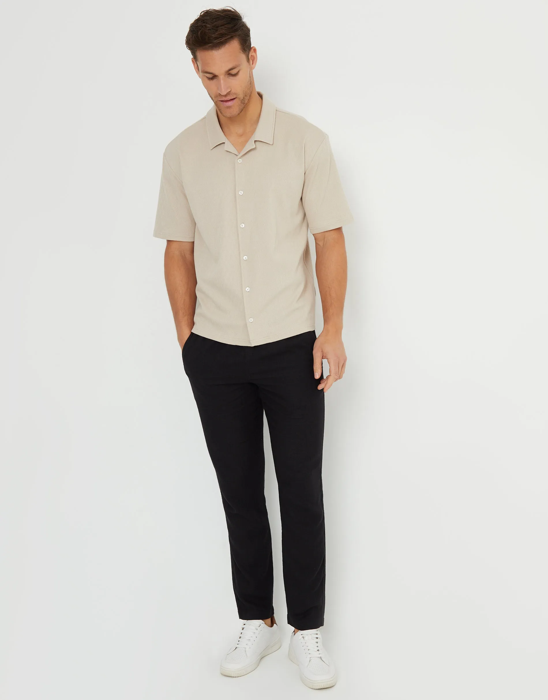 Stone Revere Collar Textured Short Sleeve Shirt sold by Threadbare product image thumbnail 3