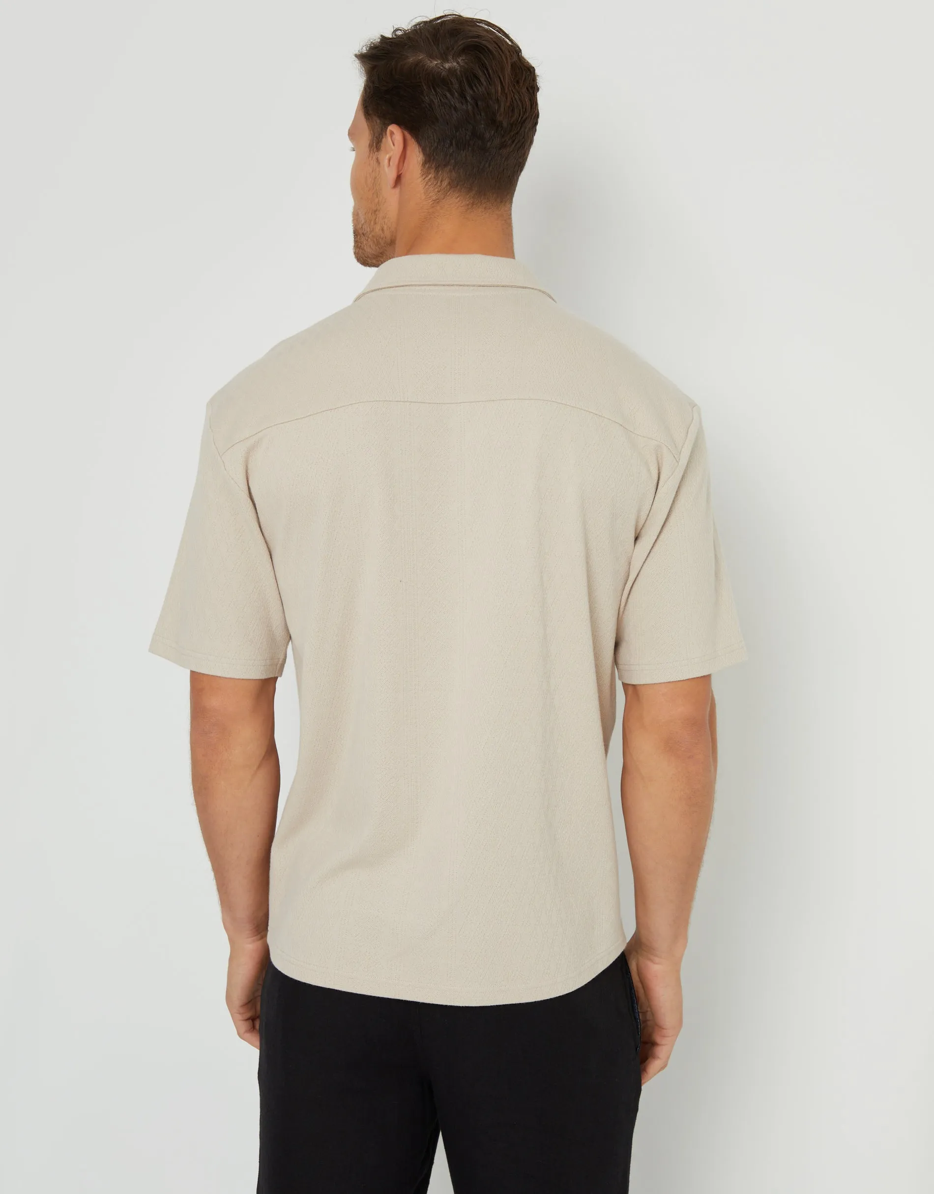Stone Revere Collar Textured Short Sleeve Shirt sold by Threadbare product image thumbnail 2