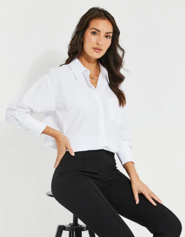 Women's White Longline Oversized Shirt made by Threadbare