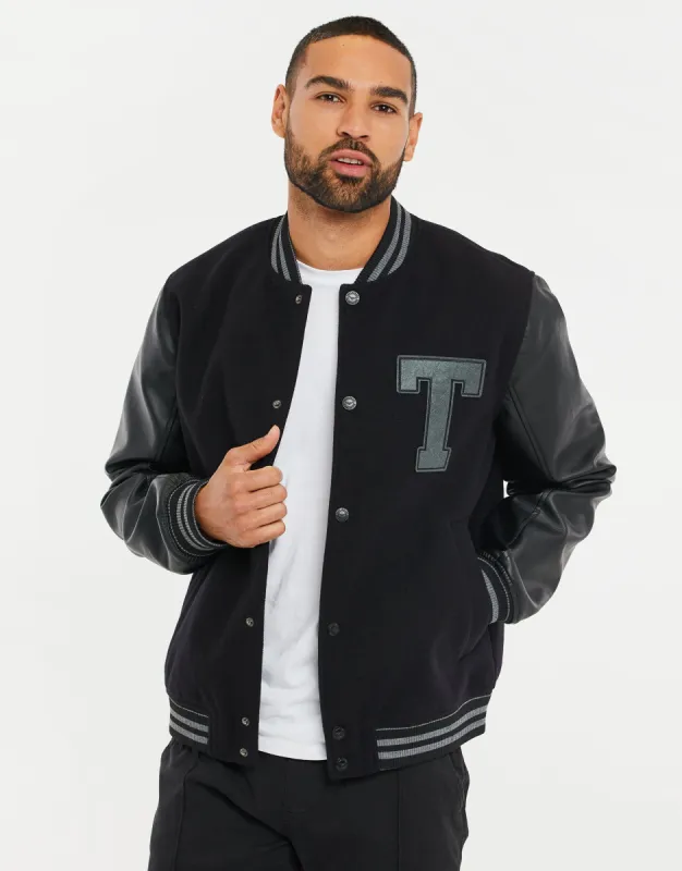 Men's Black Varsity Bomber Jacket sold by Threadbare
