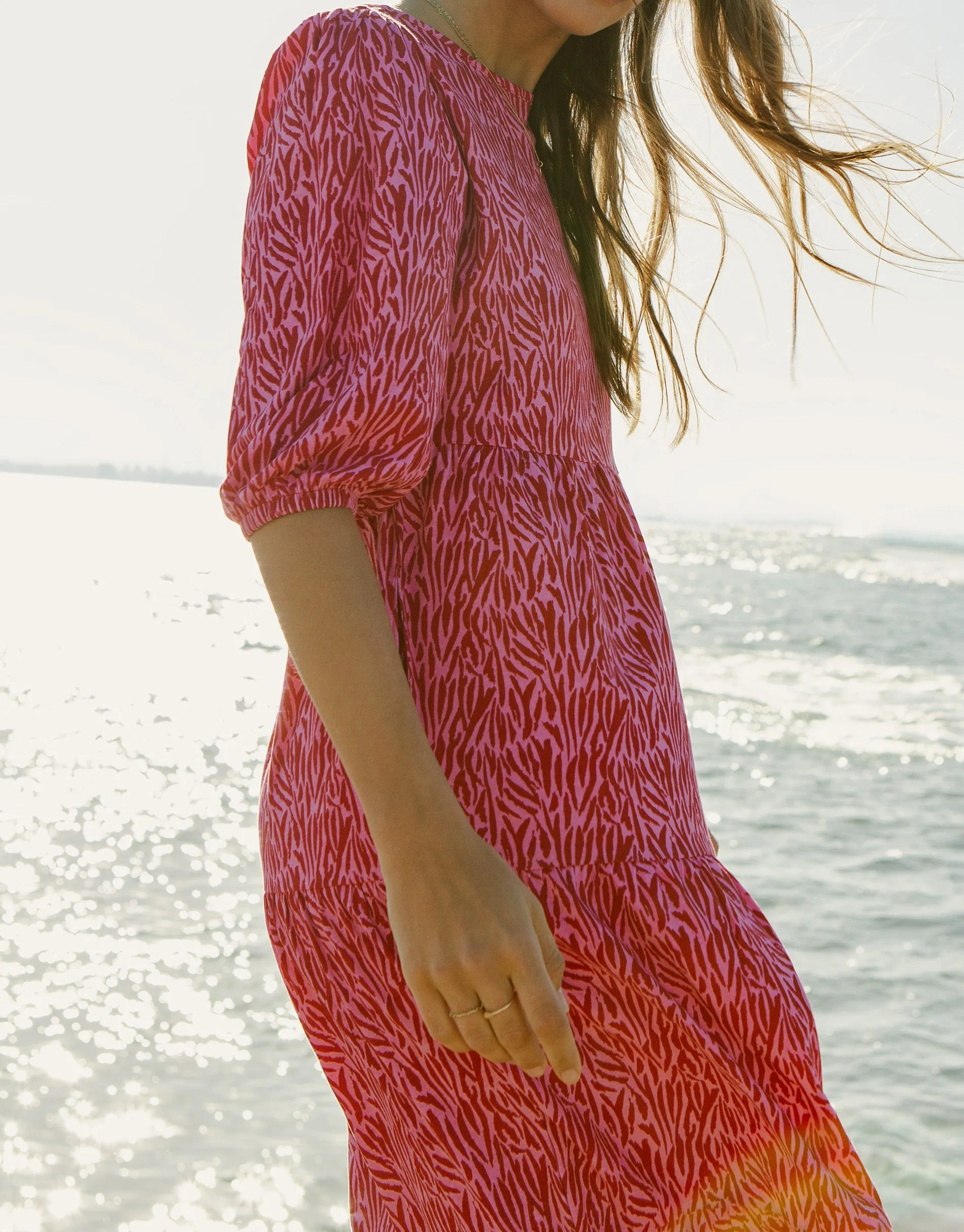 Women's Pink Zebra Print Tiered Midi Dress sold by Threadbare product image thumbnail 4