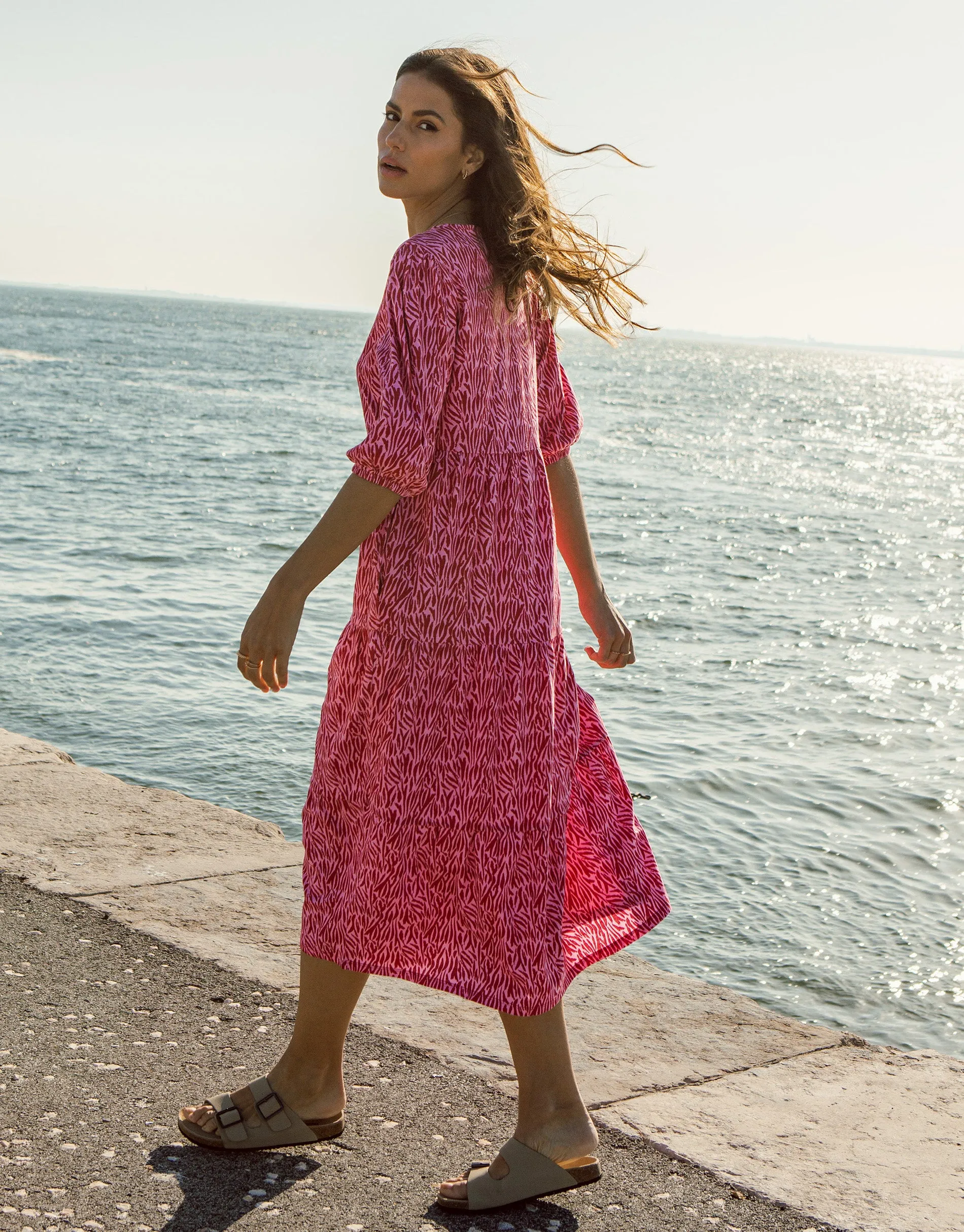 Women's Pink Zebra Print Tiered Midi Dress sold by Threadbare product image thumbnail 2