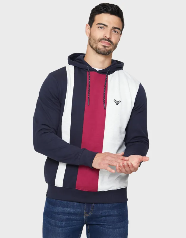 Men's Navy Colourblock Pullover Hoodie sold by Threadbare