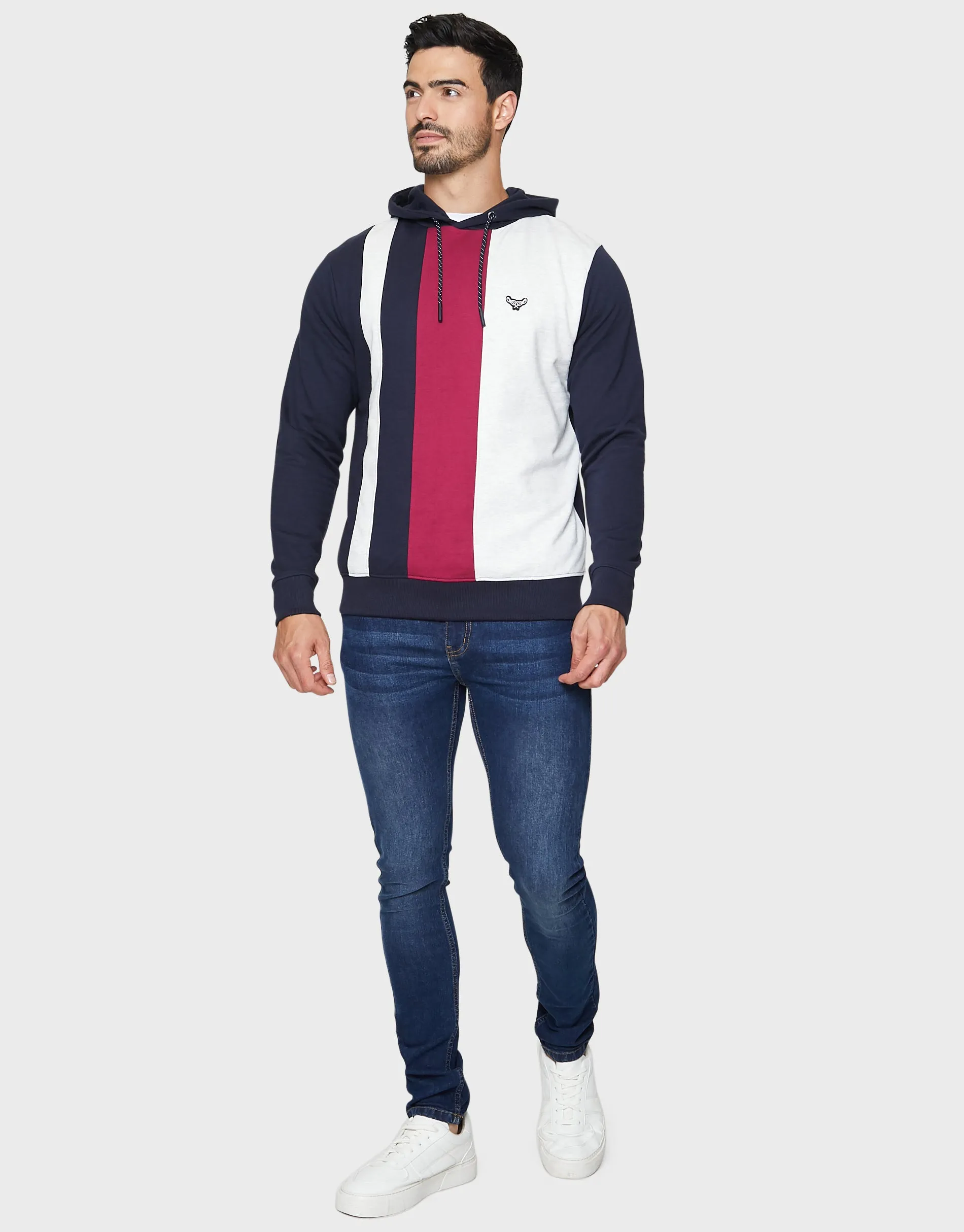 Men's Navy Colourblock Pullover Hoodie sold by Threadbare product image thumbnail 3
