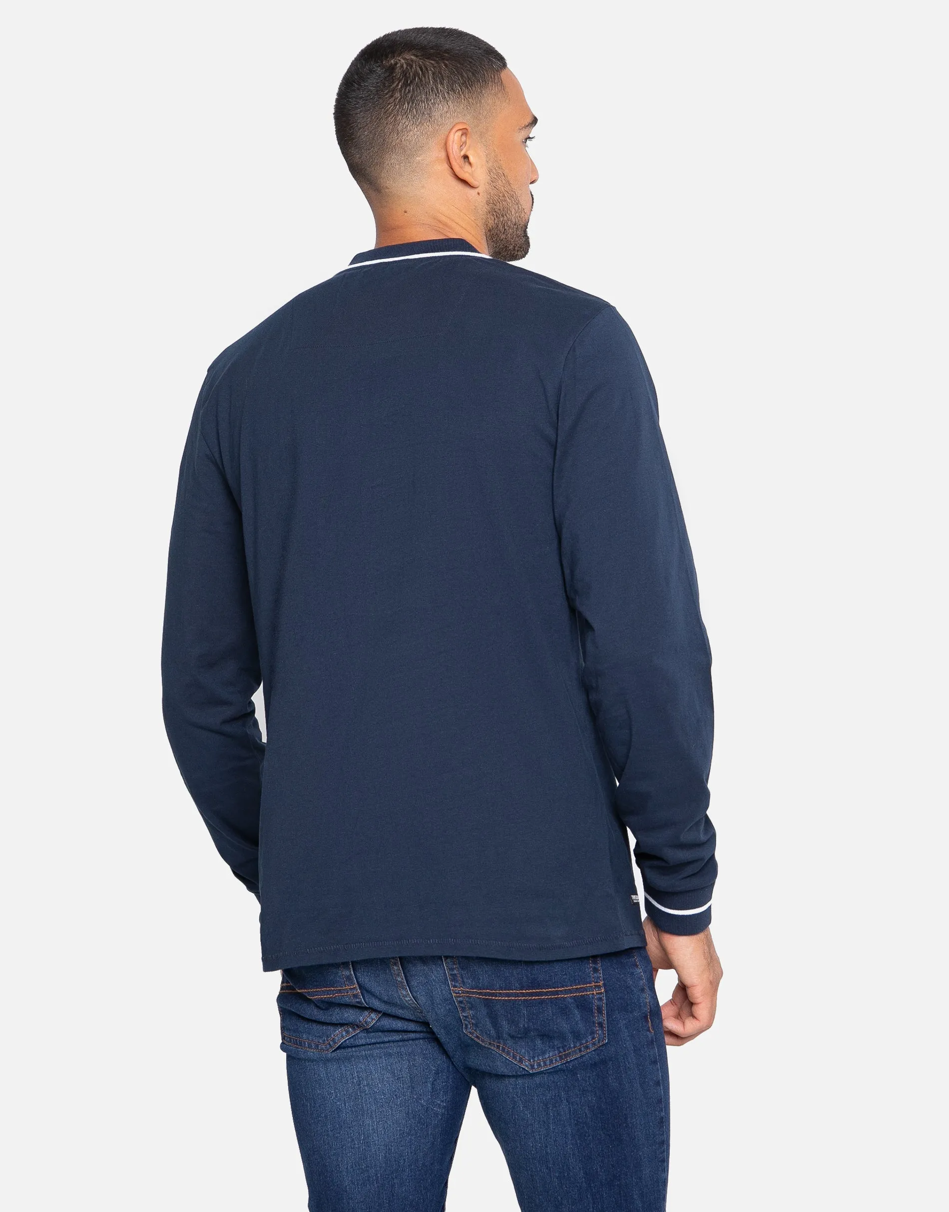 Men's Navy Long Sleeve Polo Shirt sold by Threadbare product image thumbnail 2