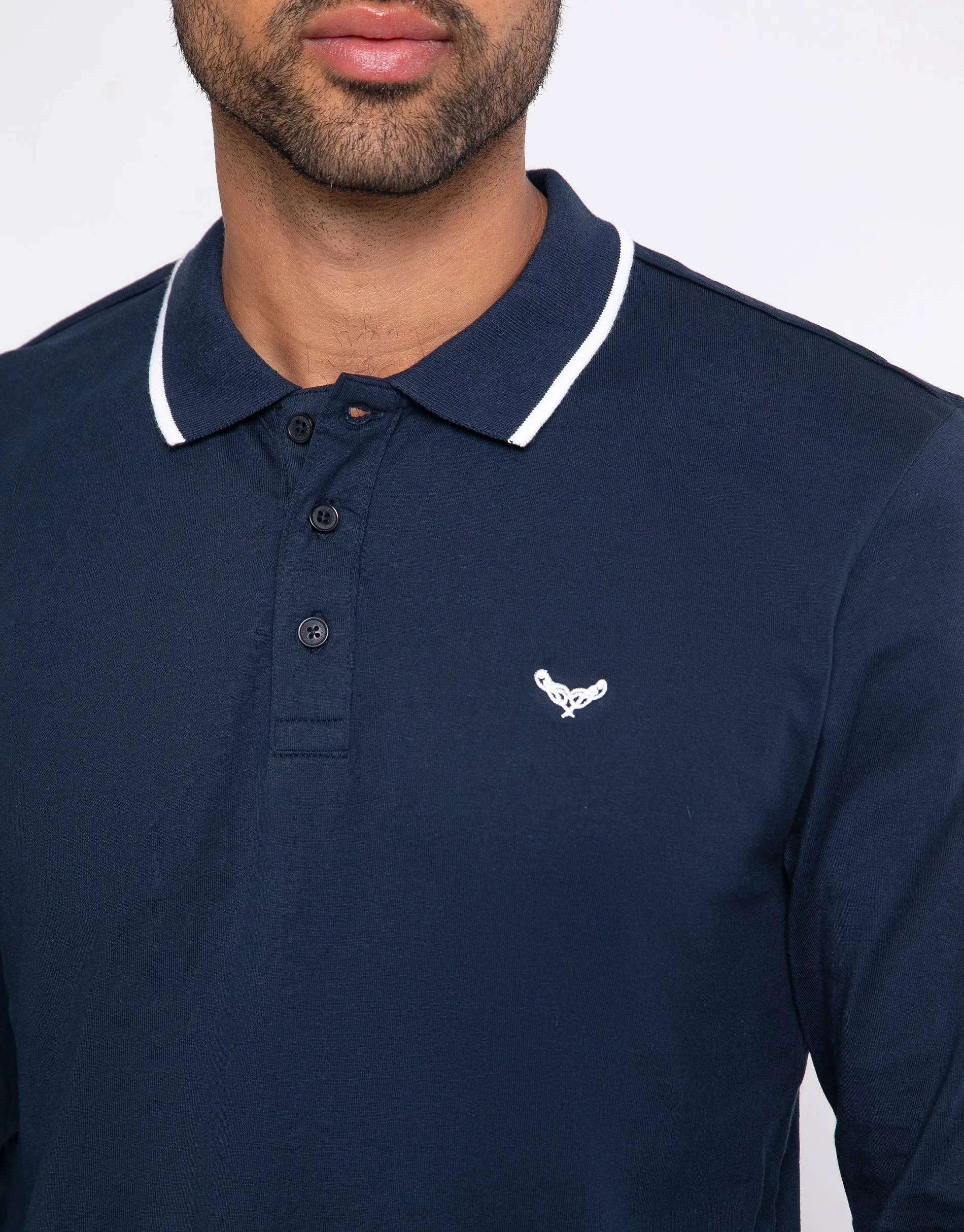 Men's Navy Long Sleeve Polo Shirt sold by Threadbare product image thumbnail 4