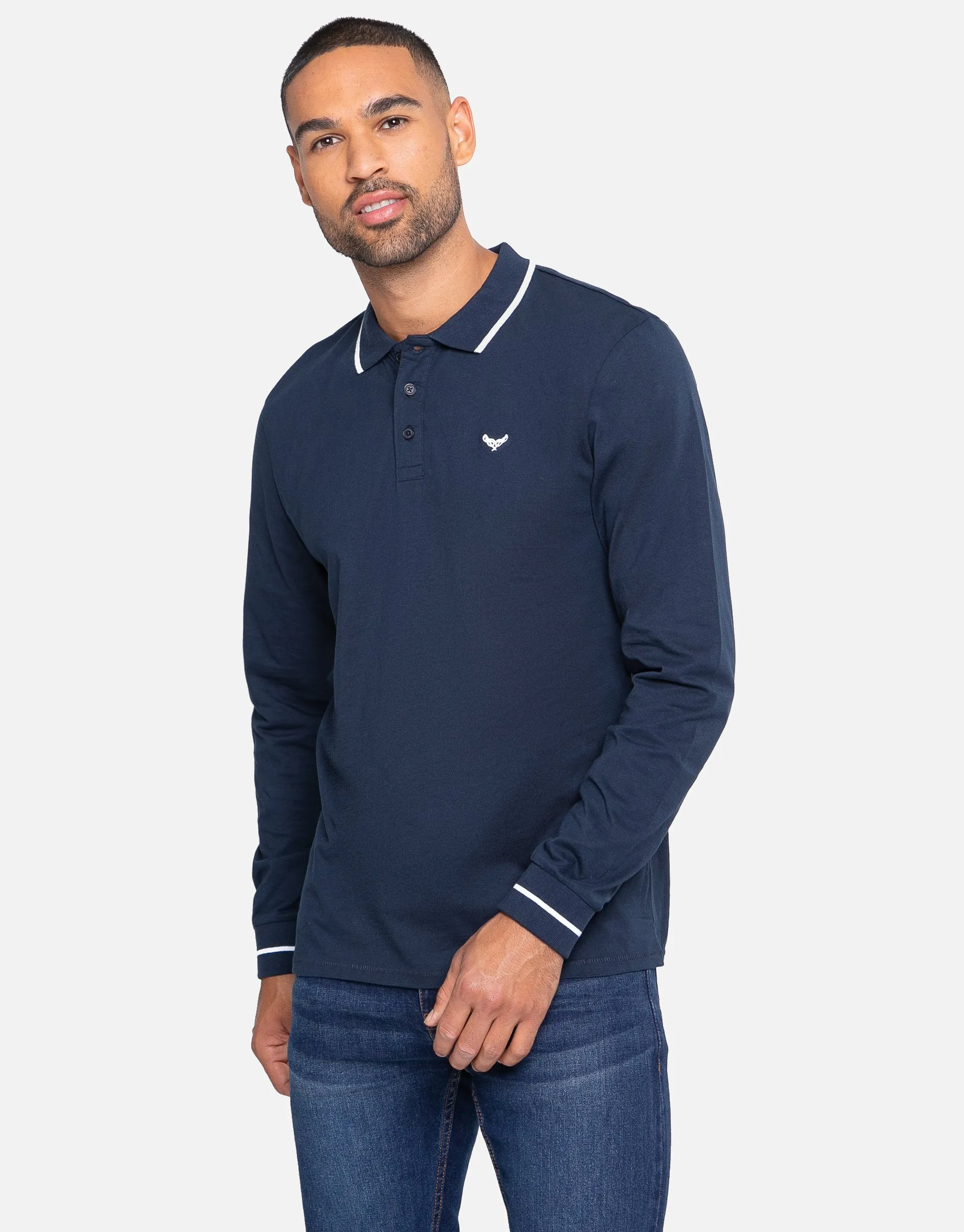 Men's Navy Long Sleeve Polo Shirt sold by Threadbare