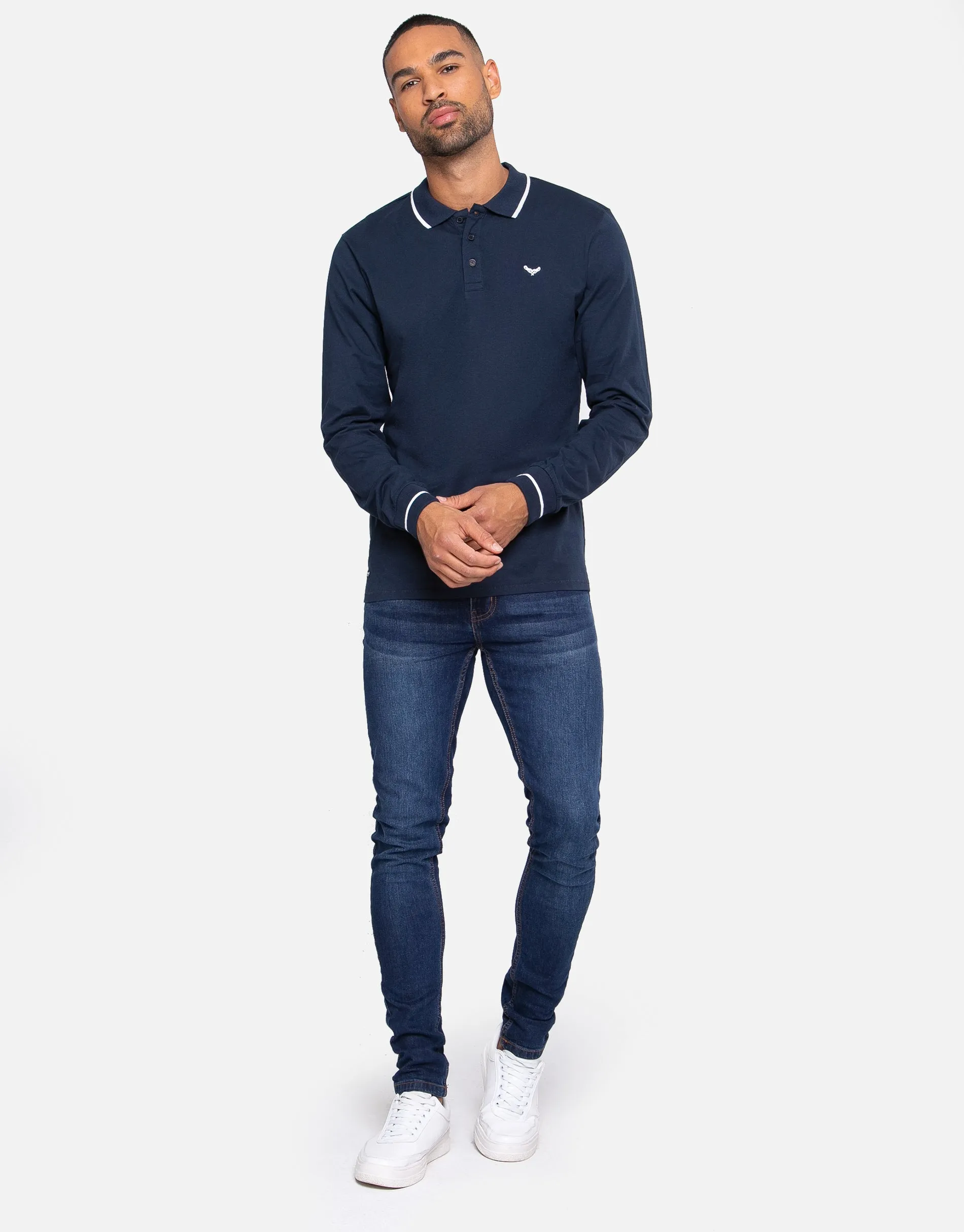 Men's Navy Long Sleeve Polo Shirt sold by Threadbare product image thumbnail 3