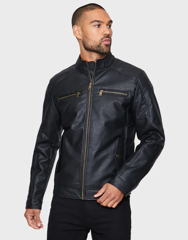 Men's Black PU Biker Jacket sold by Threadbare