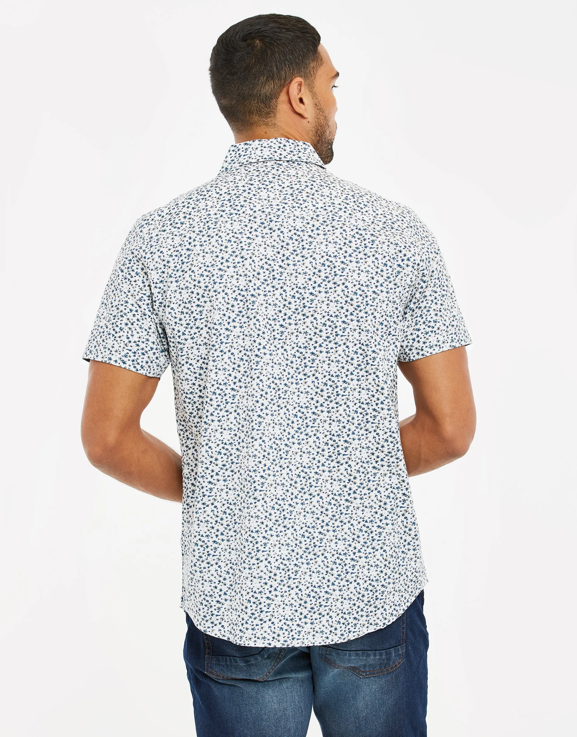 Men's White Floral Print Short Sleeve Shirt sold by Threadbare product image thumbnail 2