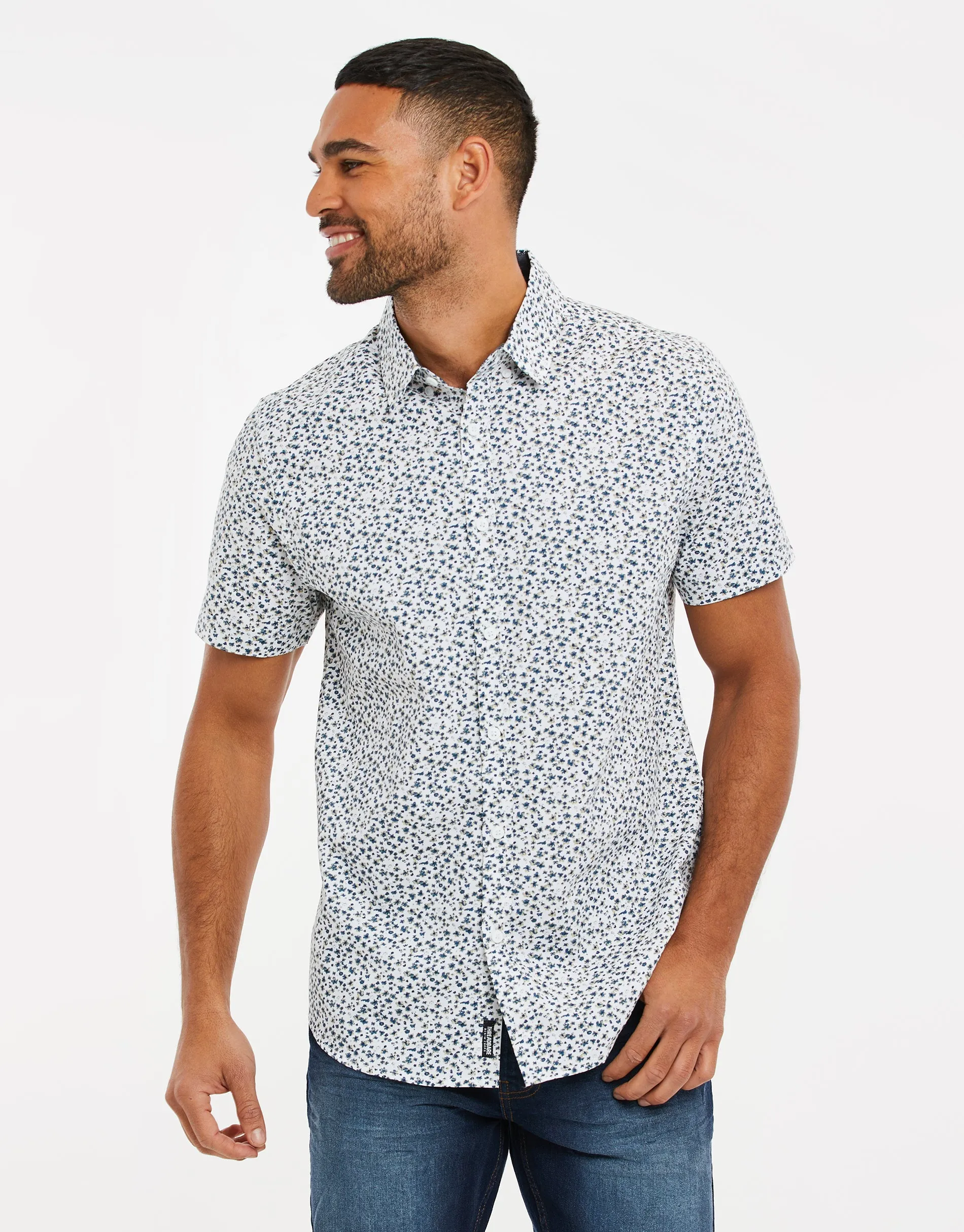 Men's White Floral Print Short Sleeve Shirt sold by Threadbare