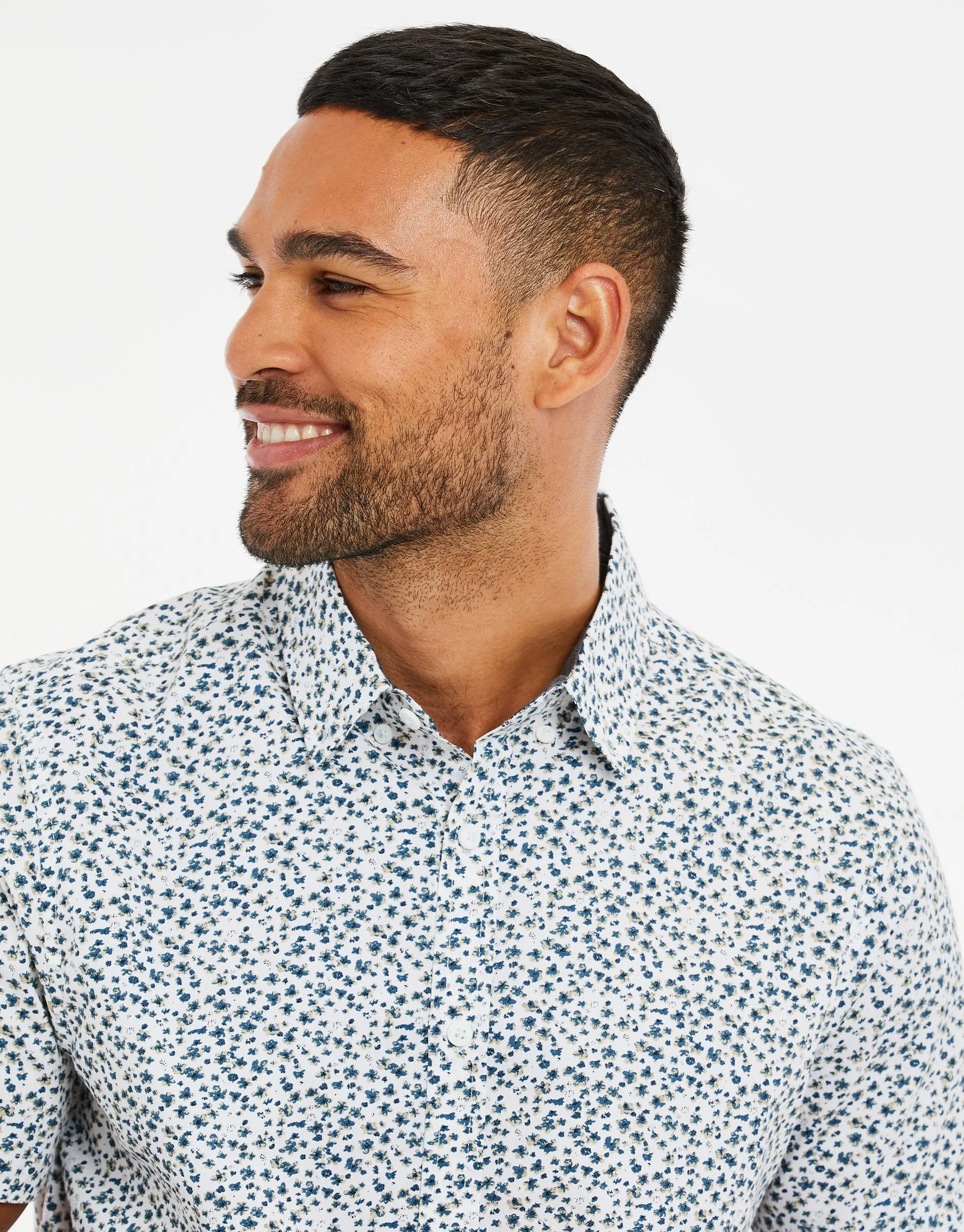 Men's White Floral Print Short Sleeve Shirt sold by Threadbare product image thumbnail 4