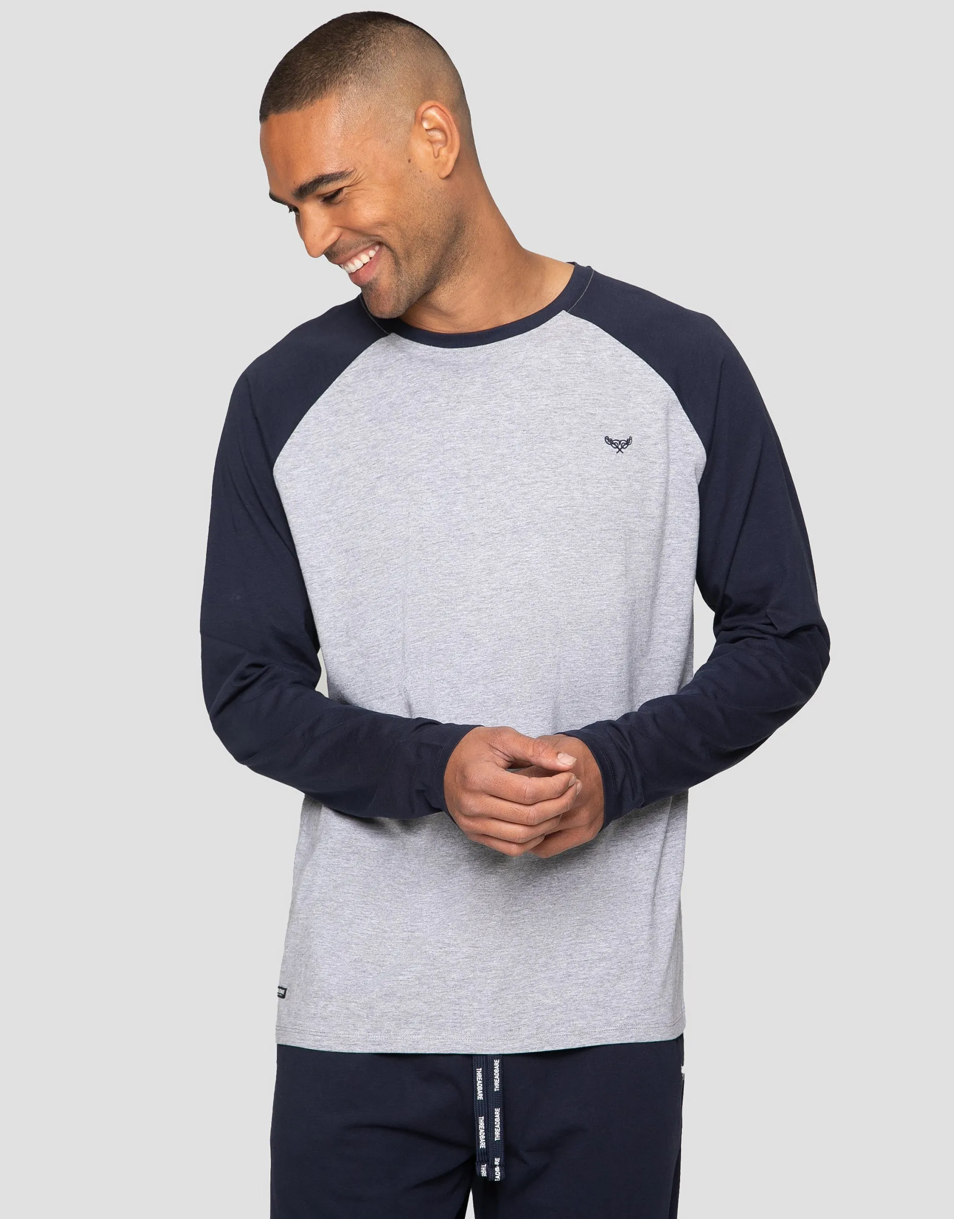 Men's Grey & Navy Raglan Sleeve Pyjamas (2-Piece Set) sold by Threadbare product image thumbnail 3