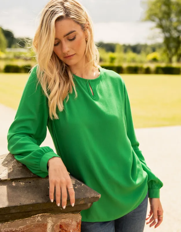 Women's Green Keyhole Neck Long Sleeve Blouse sold by Threadbare