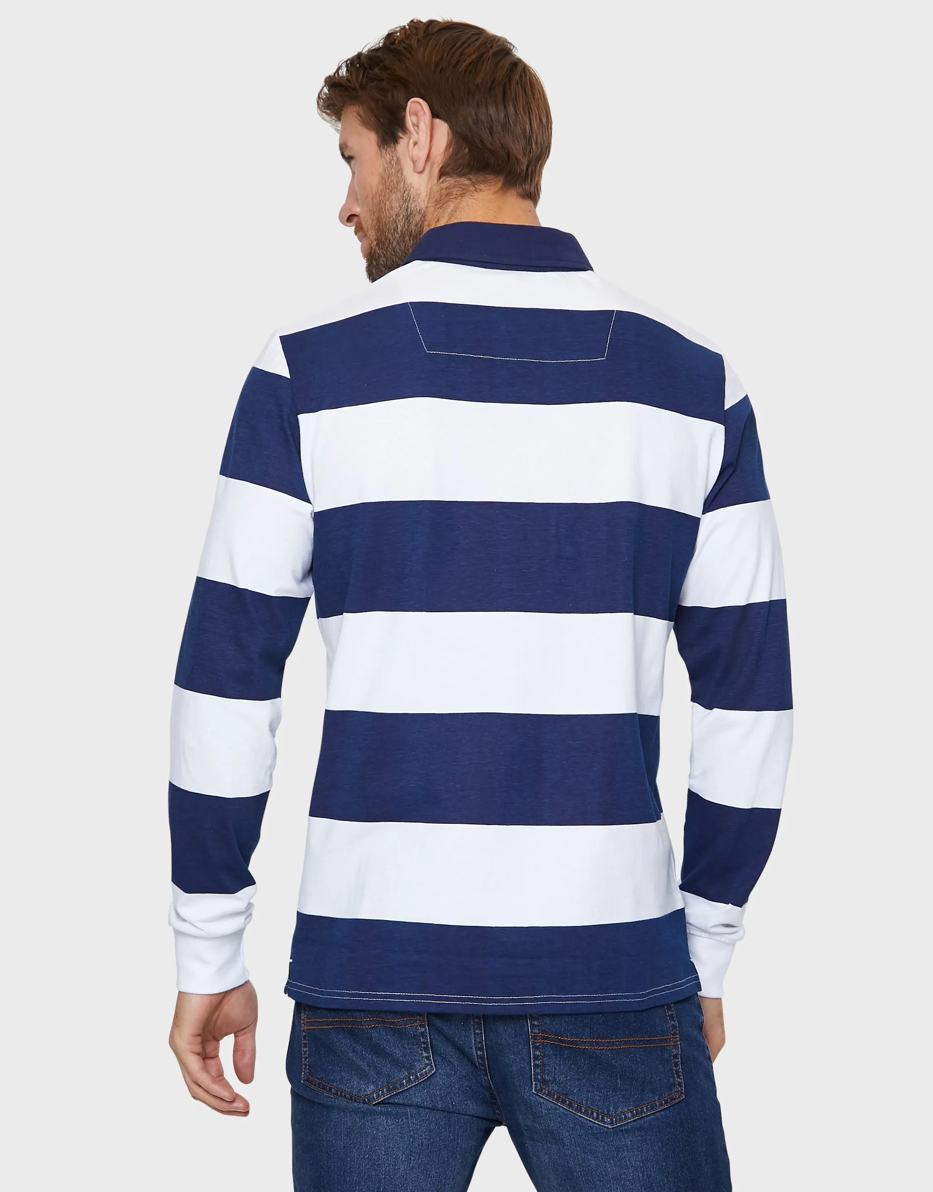 Men's Navy Blue & Ecru Striped Rugby Shirt sold by Threadbare product image thumbnail 2