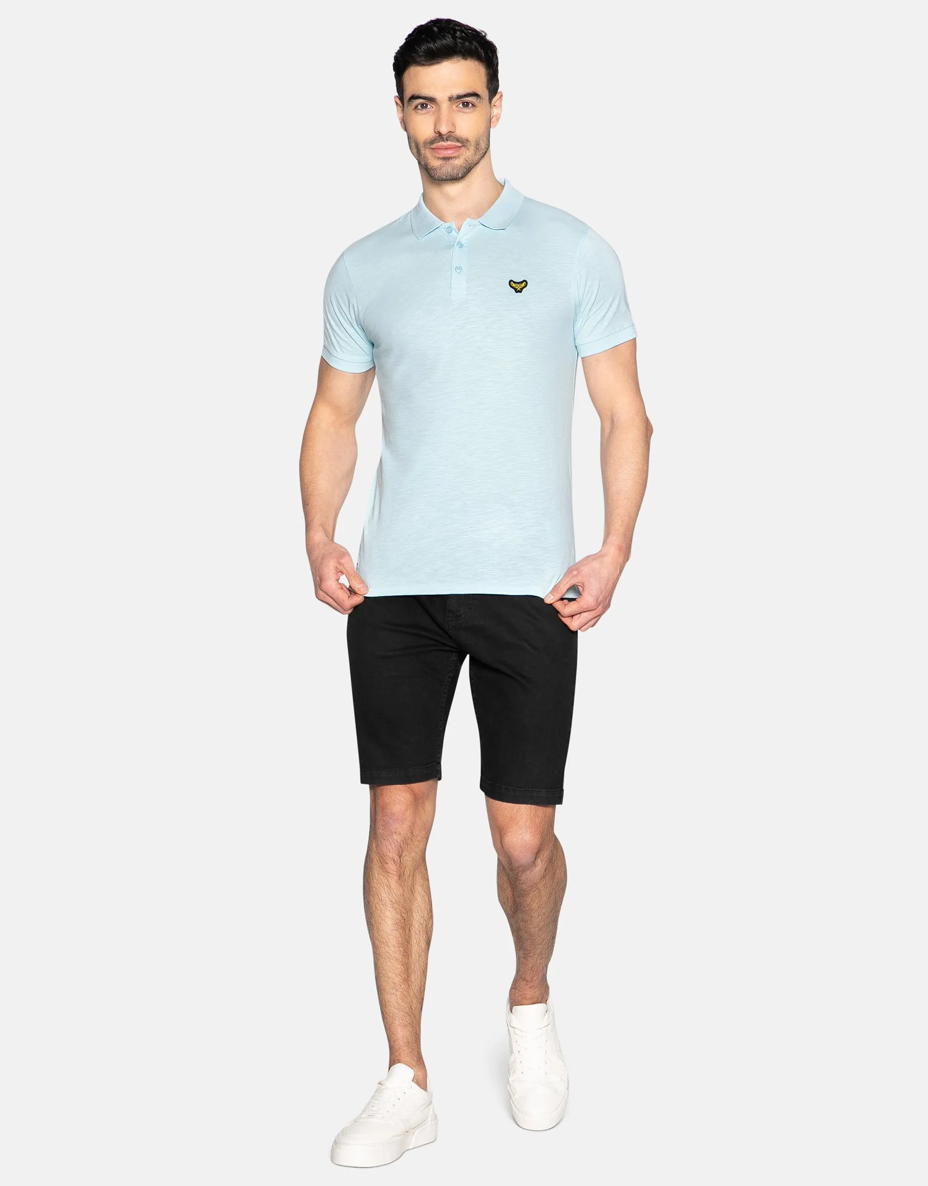 Men's Light Blue Short Sleeve Polo Shirt sold by Threadbare product image thumbnail 3