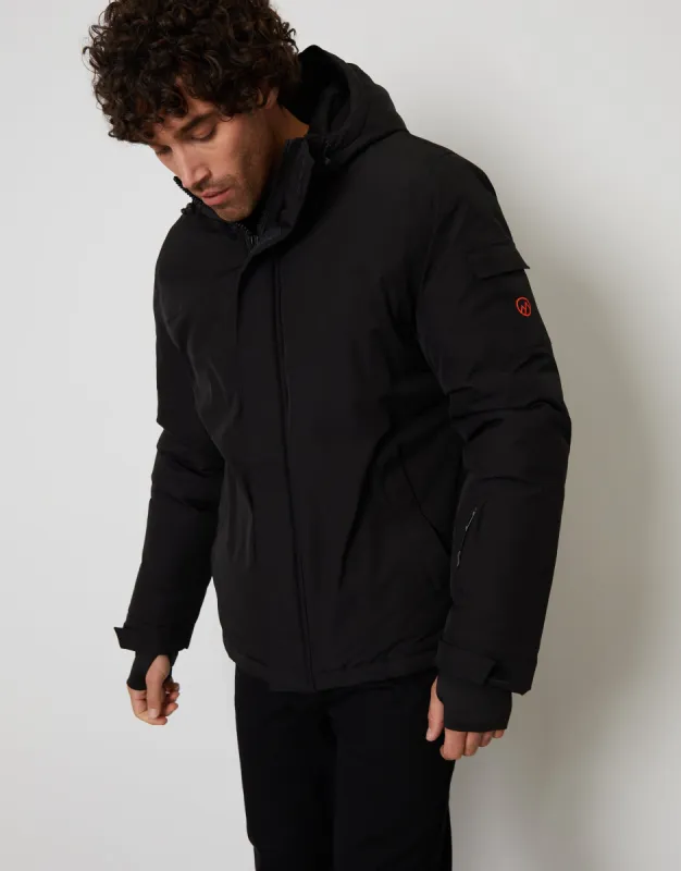 Men's Black Showerproof Hooded Microfleece Lined Ski Jacket sold by Threadbare