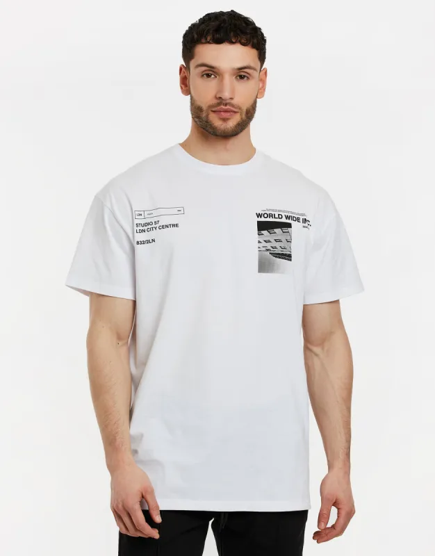 Men's White Graphic Print Oversized T-Shirt sold by Threadbare