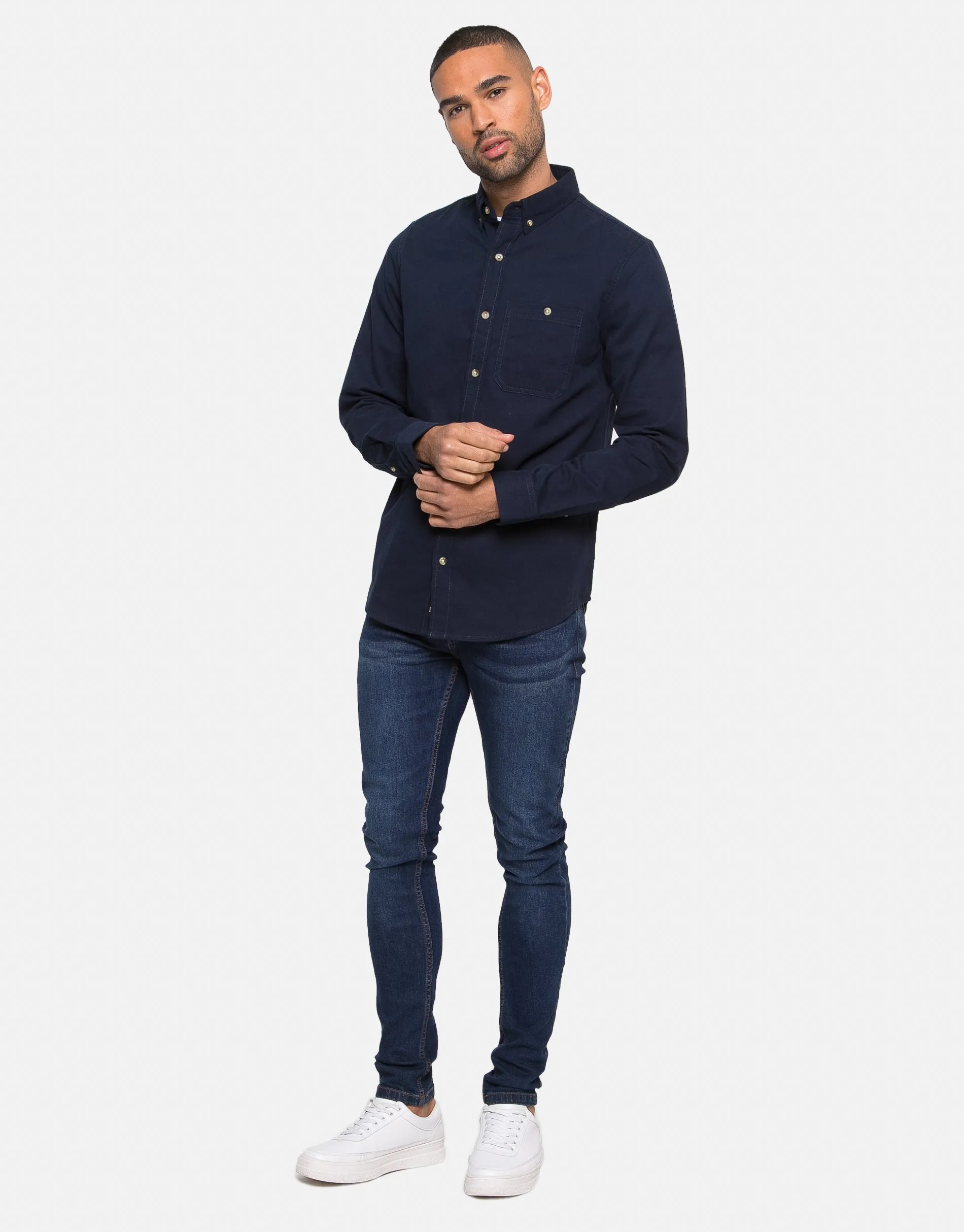 Men's Navy Plain Long Sleeve Shirt sold by Threadbare product image thumbnail 3