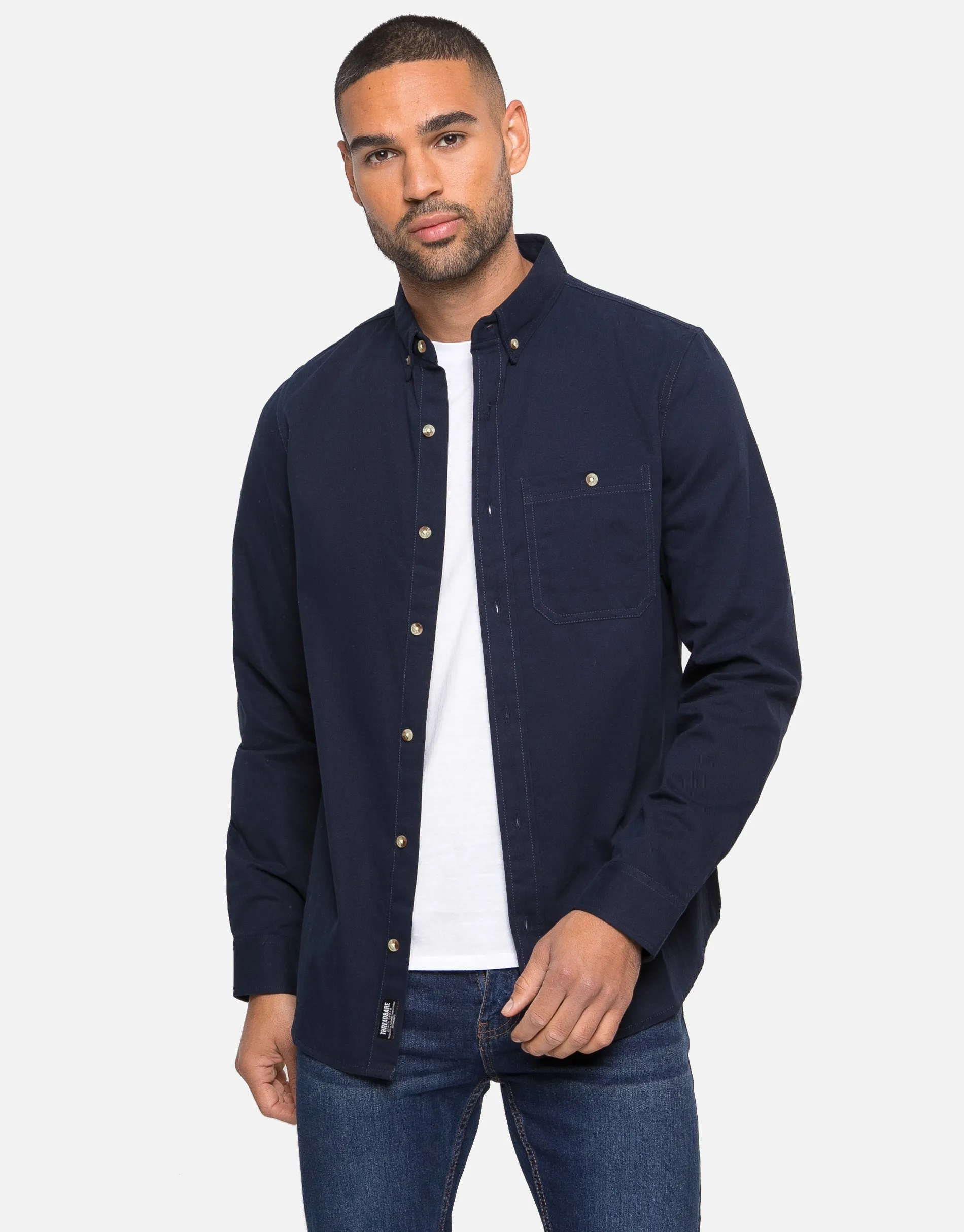Men's Navy Plain Long Sleeve Shirt sold by Threadbare