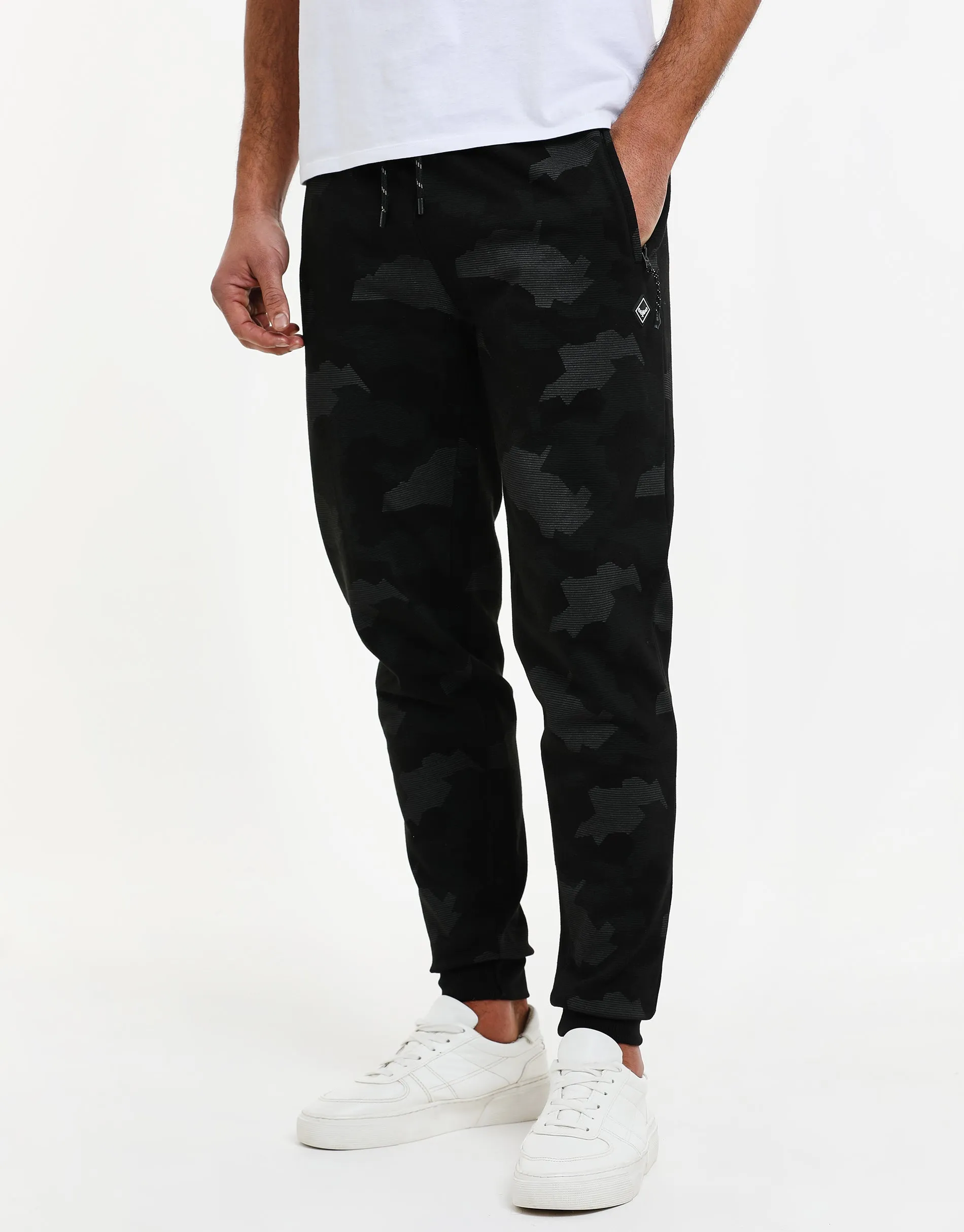 Men's Charcoal Camo Joggers sold by Threadbare