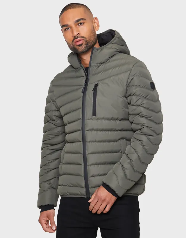 Men's Khaki Hooded Puffer Jacket sold by Threadbare