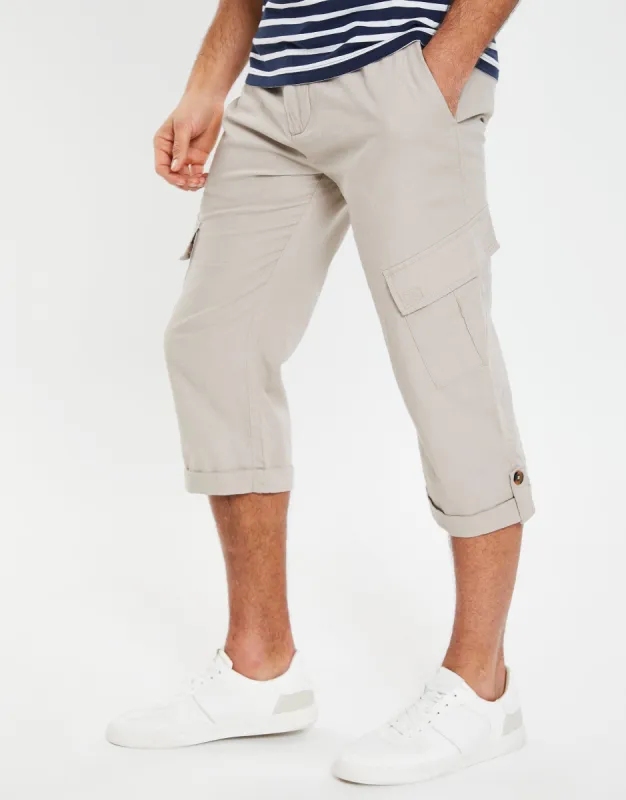 Men's Stone 3/4 Length Linen Blend Cargo Trousers sold by Threadbare