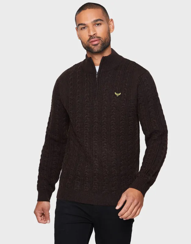 Men's Chocolate Quarter Zip Jumper sold by Threadbare