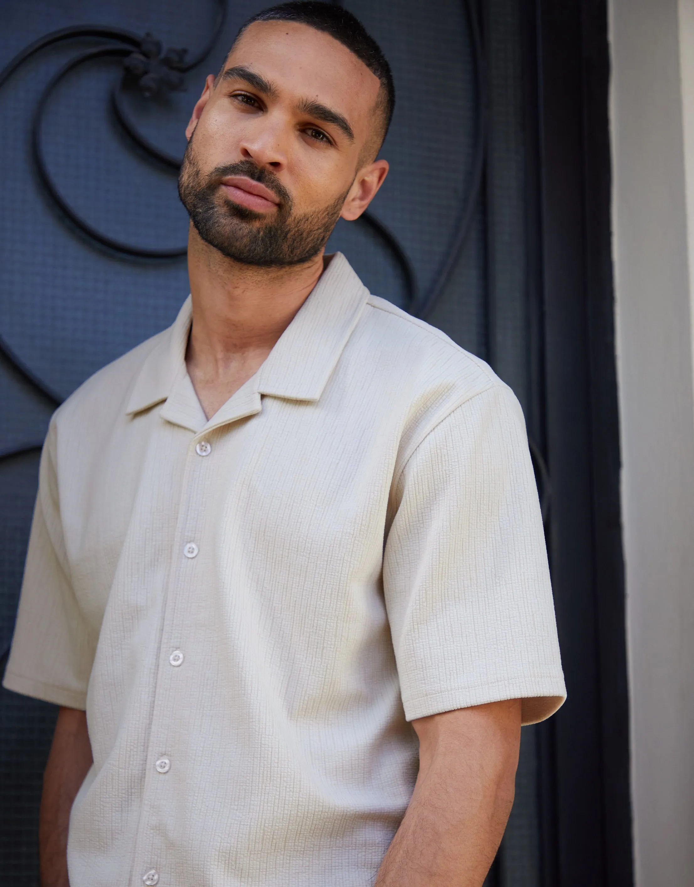 Ecru Textured Revere Collar Short Sleeve Shirt sold by Threadbare product image thumbnail 4