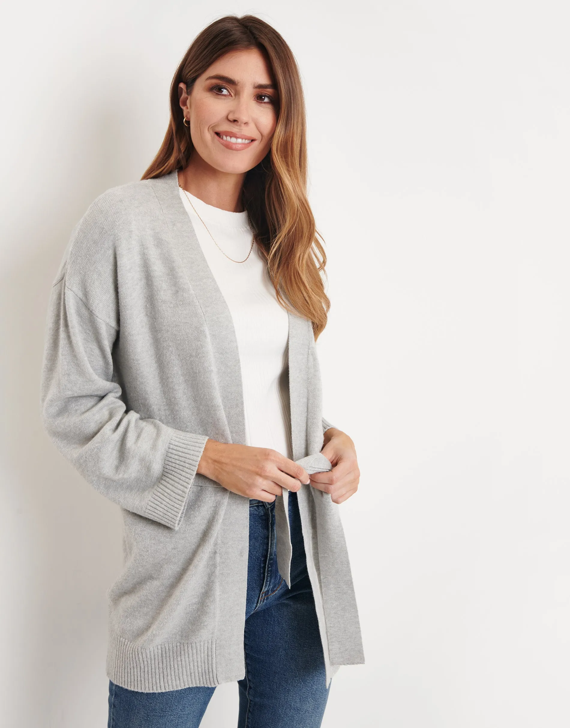 Women's Light Grey Belted Cardigan sold by Threadbare
