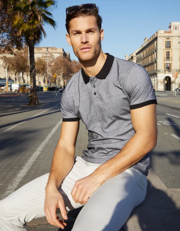 Threadbare Men's Grey Two Tone Pique Polo Shirt sold by Threadbare