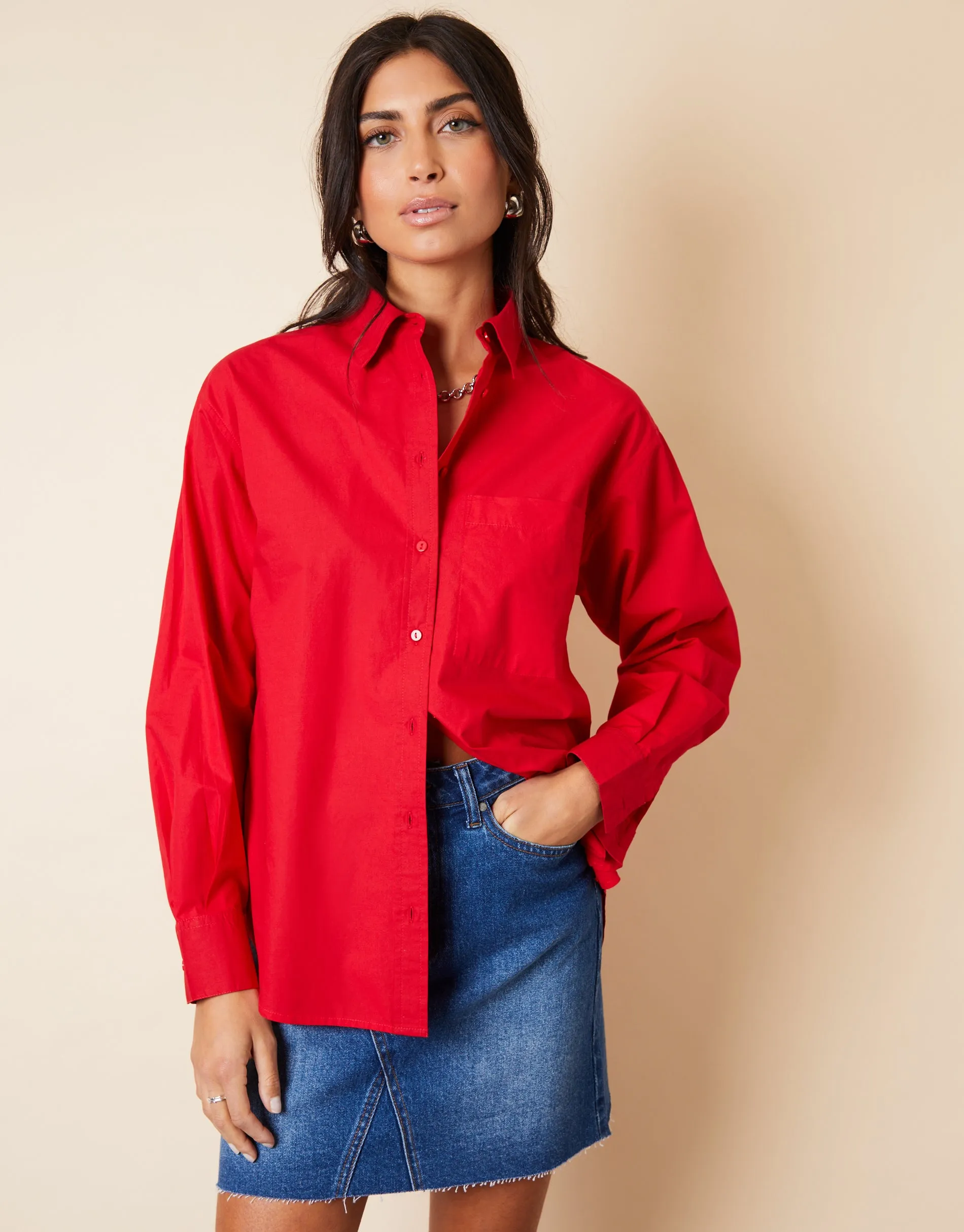 Women's Red Loose Fit Long Sleeve Shirt sold by Threadbare
