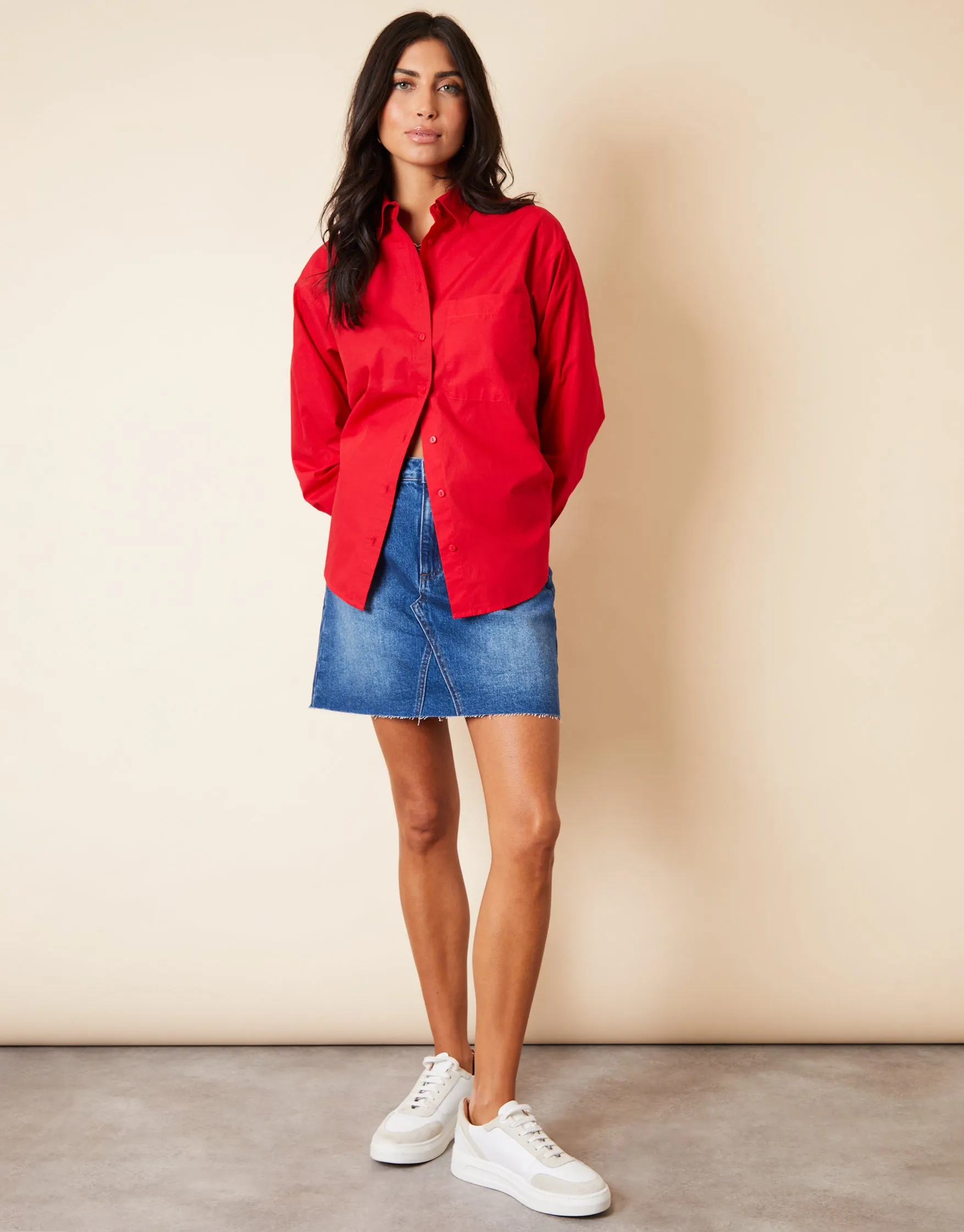 Women's Red Loose Fit Long Sleeve Shirt sold by Threadbare product image thumbnail 3
