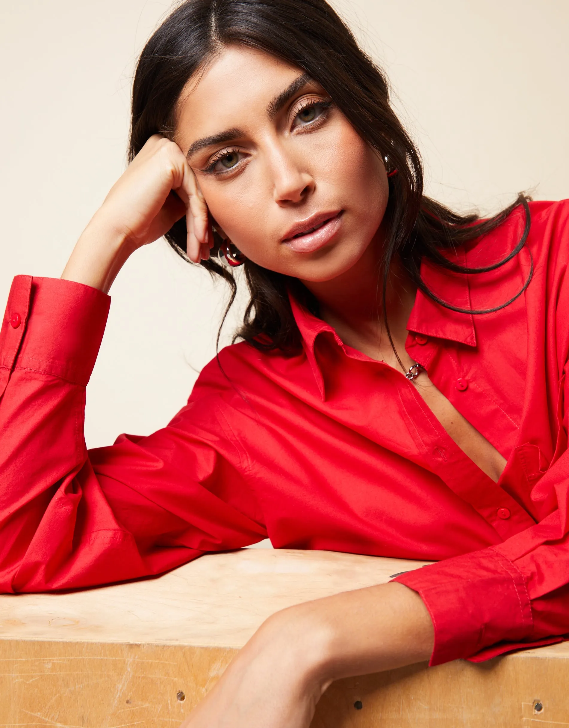 Women's Red Loose Fit Long Sleeve Shirt sold by Threadbare product image thumbnail 4