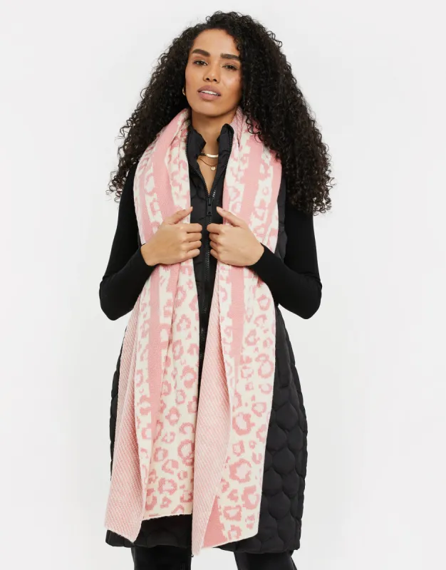 Women's Pink Leopard Print Blanket Scarf sold by Threadbare