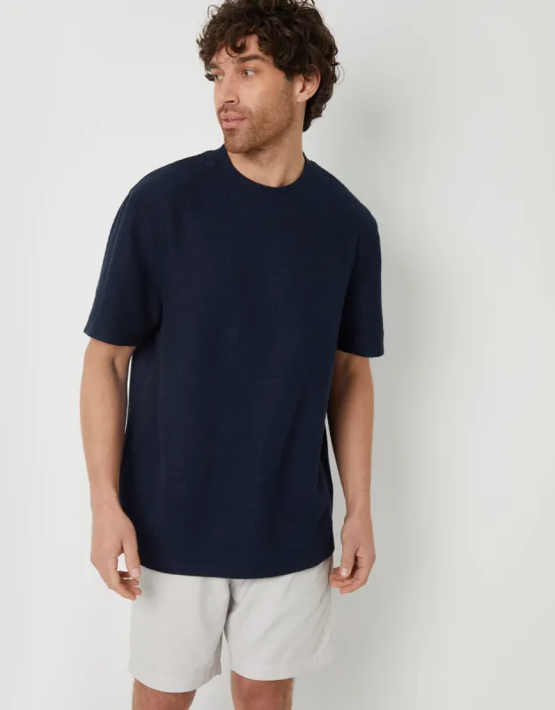 Navy Textured Relaxed Fit T-Shirt sold by Threadbare