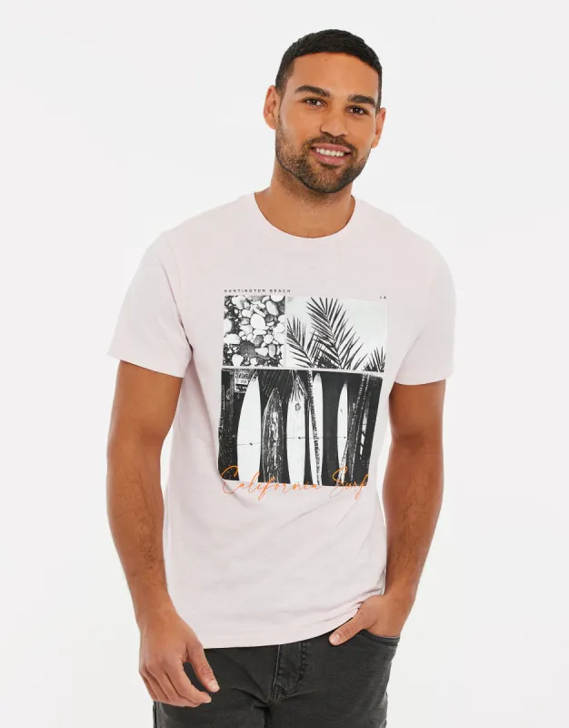 Men's Pink Surfer Graphic Print T-Shirt sold by Threadbare