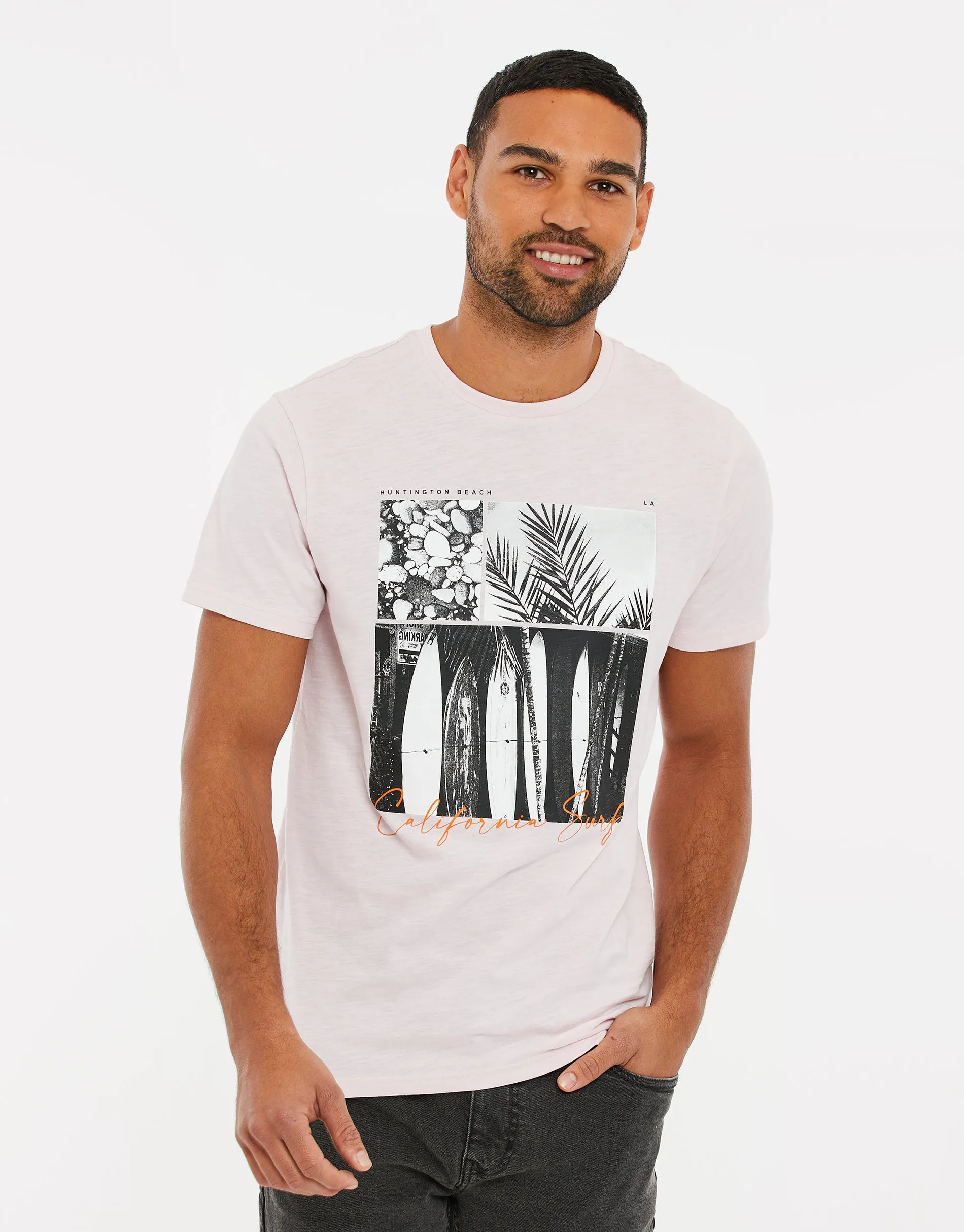 Men's Pink Surfer Graphic Print T-Shirt sold by Threadbare