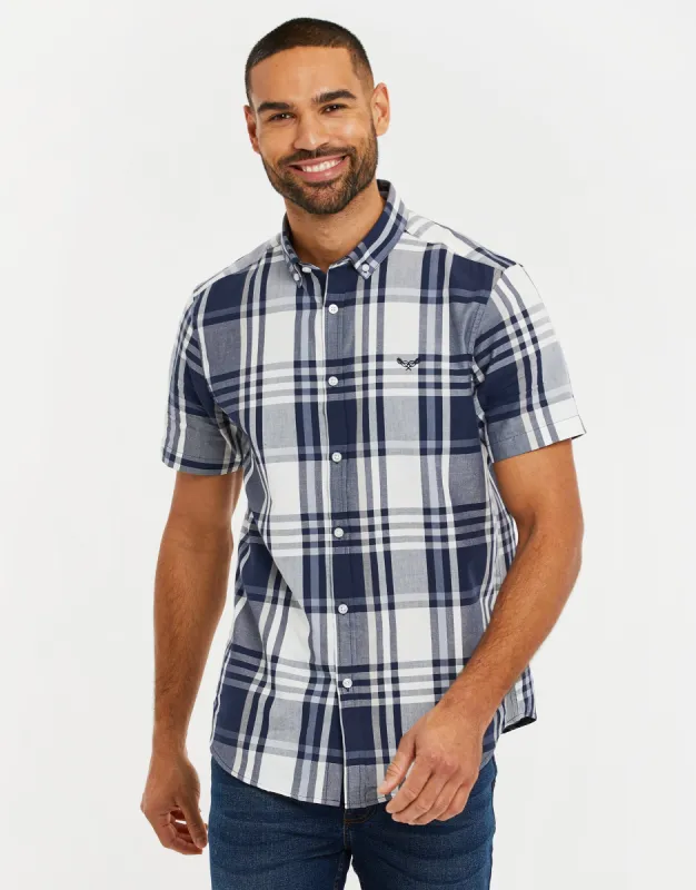 Men's Grey Oxford Check Short Sleeve Shirt sold by Threadbare