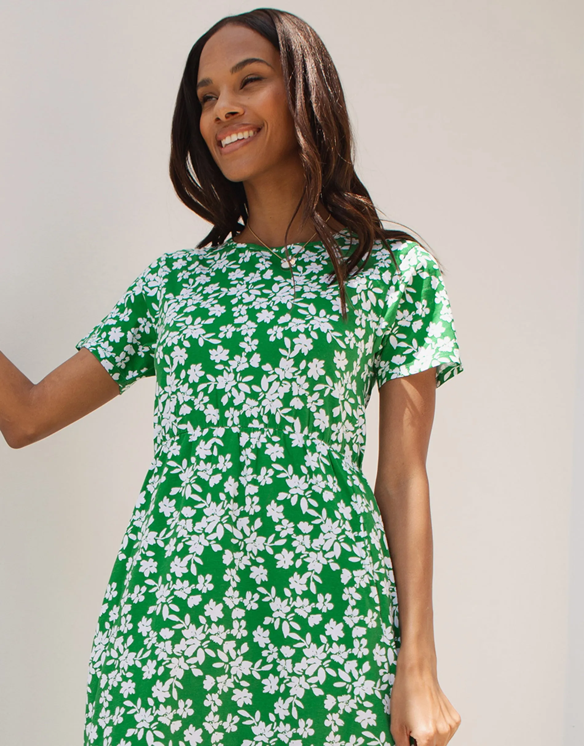 Green Floral Jersey Midi Smock Dress with Pockets sold by Threadbare product image thumbnail 3