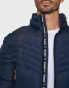 Men's Navy Funnel Neck Puffer Jacket sold by Threadbare