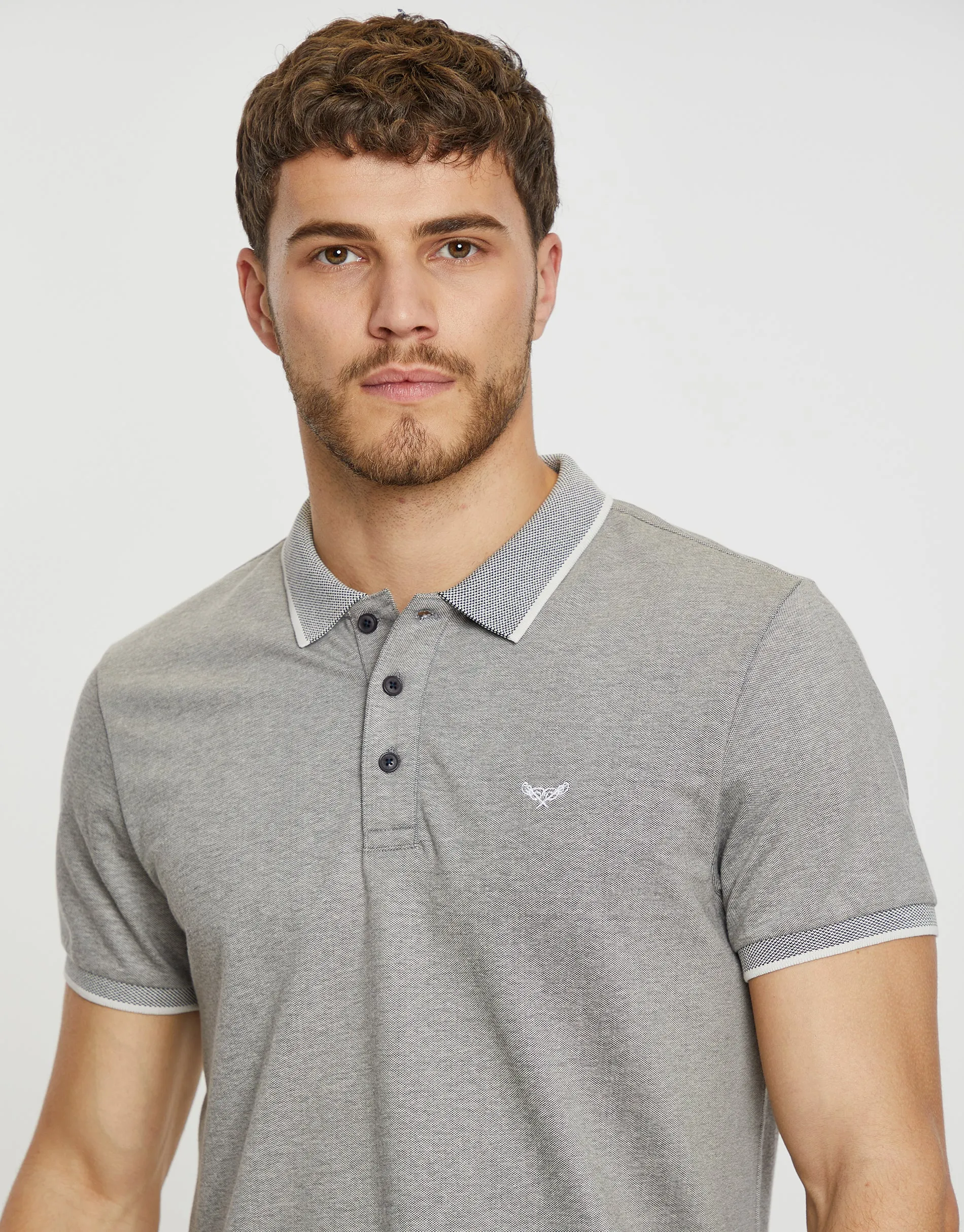 Men's Grey Two Tone Pique Classic Polo Shirt sold by Threadbare product image thumbnail 4