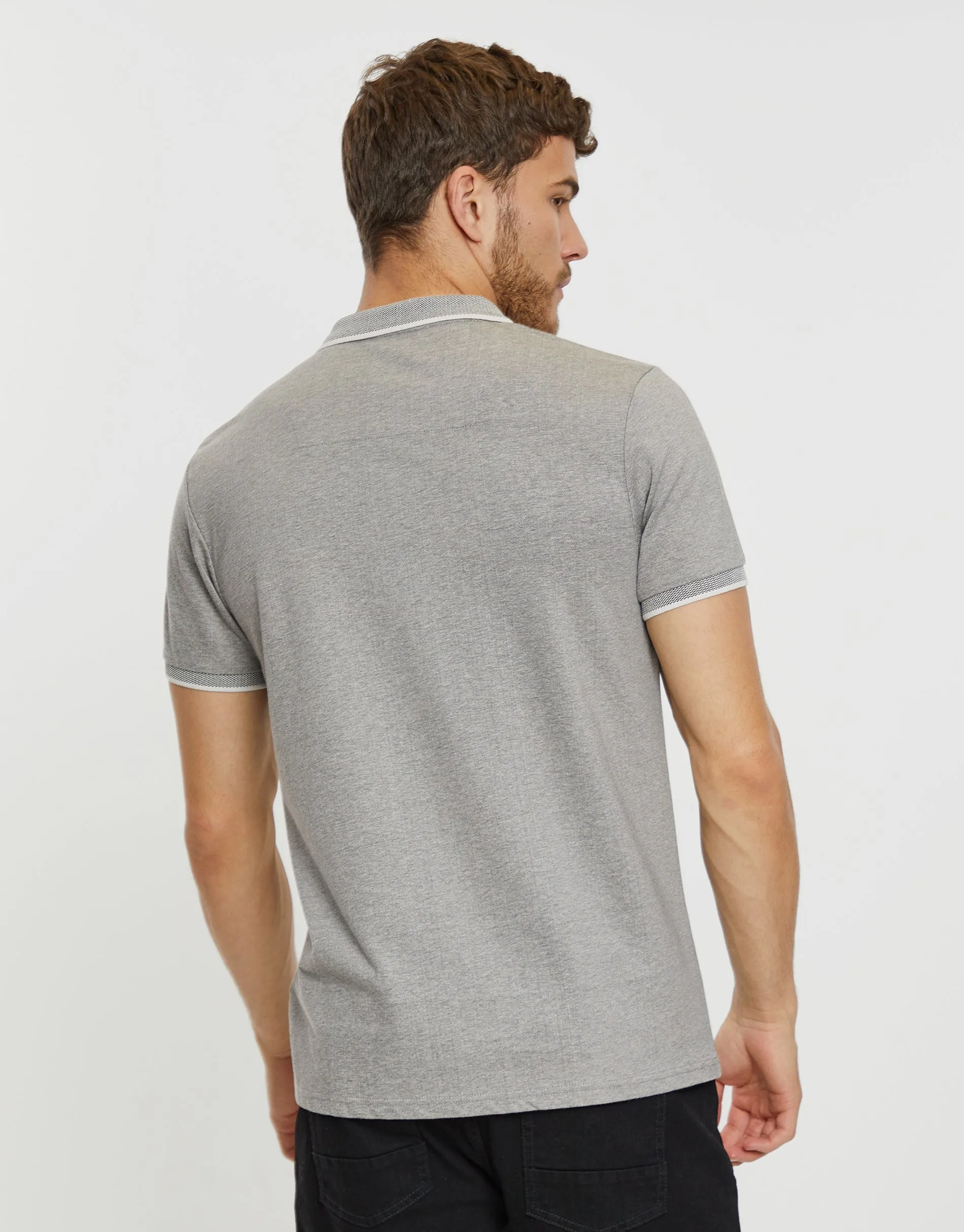 Men's Grey Two Tone Pique Classic Polo Shirt sold by Threadbare product image thumbnail 2