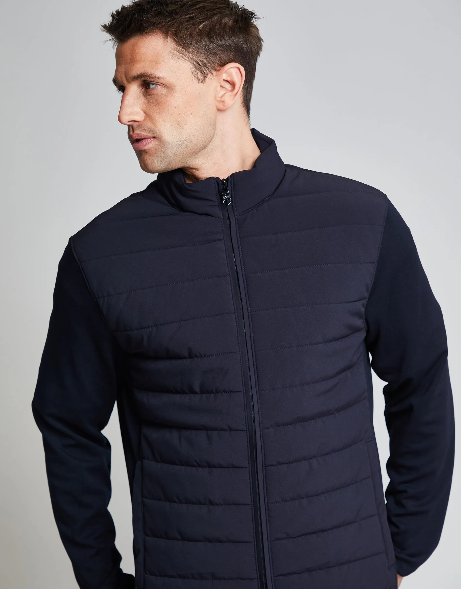 Threadbare Luxe Men's Navy Quilted Hybrid Funnel Neck Jacket sold by Threadbare product image thumbnail 4