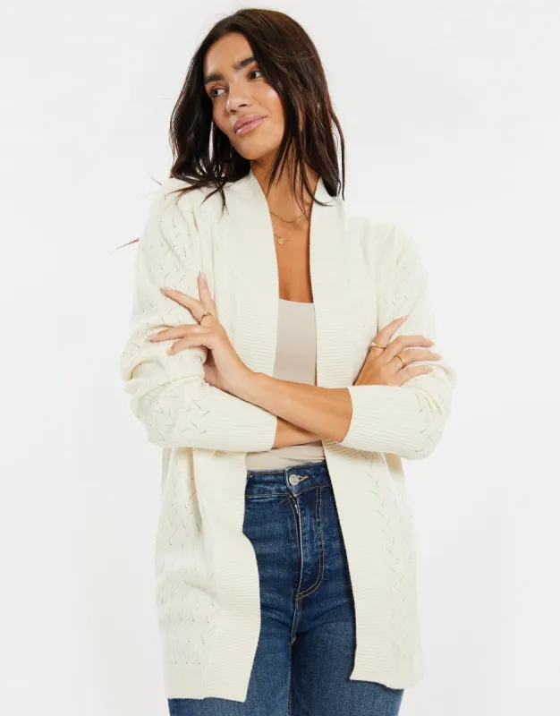 Women's Cream Pointelle Knit Cardigan sold by Threadbare