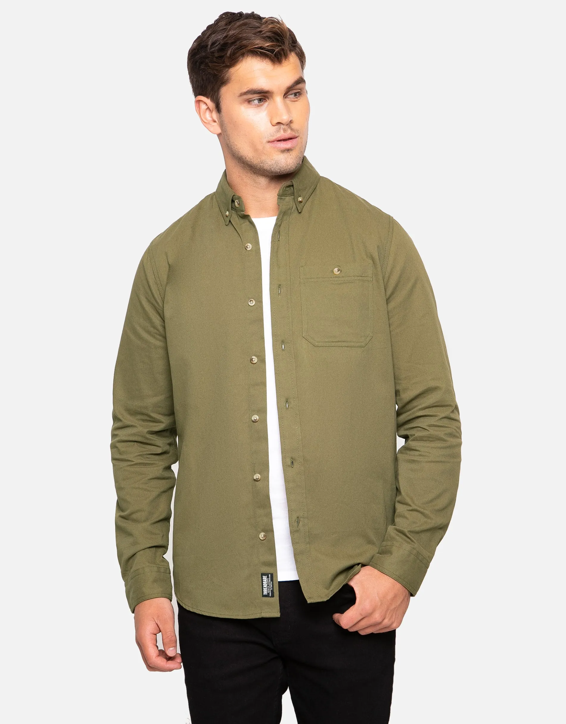 Men's Khaki Plain Long Sleeve Shirt sold by Threadbare