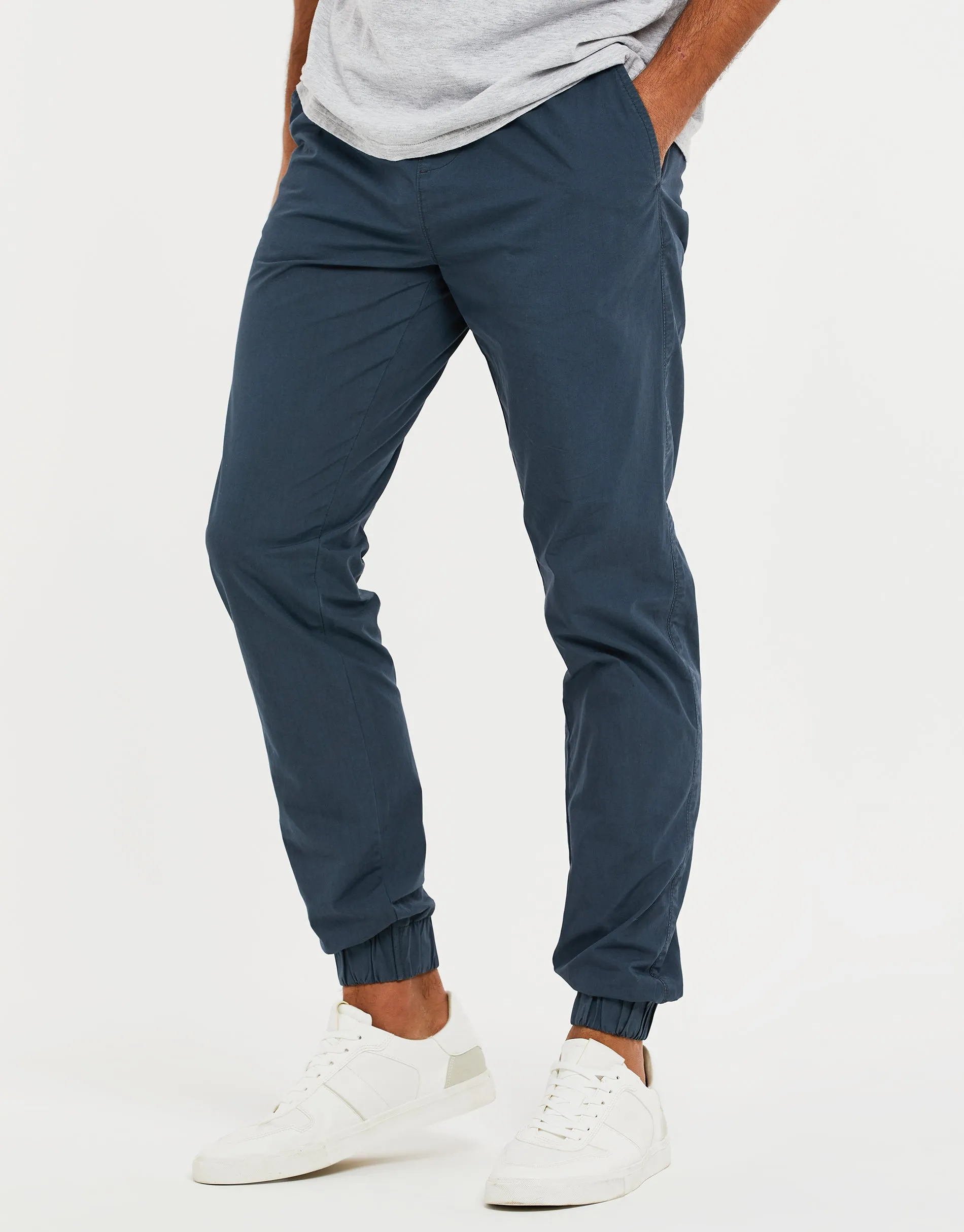 Men's Denim Blue Cuffed Jogger Style Trousers sold by Threadbare