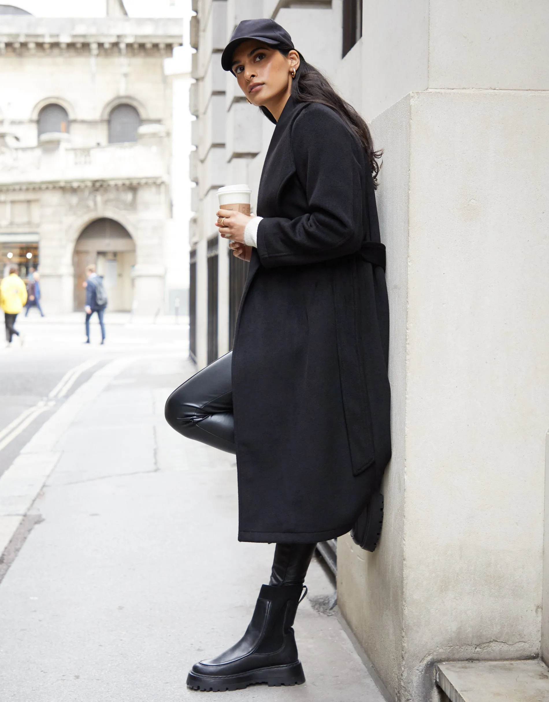 Women's Black Shawl Collar Tie Waist Formal Coat sold by Threadbare product image thumbnail 2