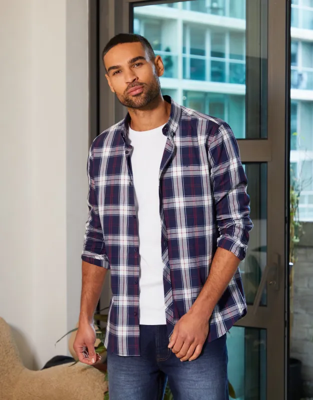 Men's Blue Lumber Check Long Sleeve Shirt sold by Threadbare